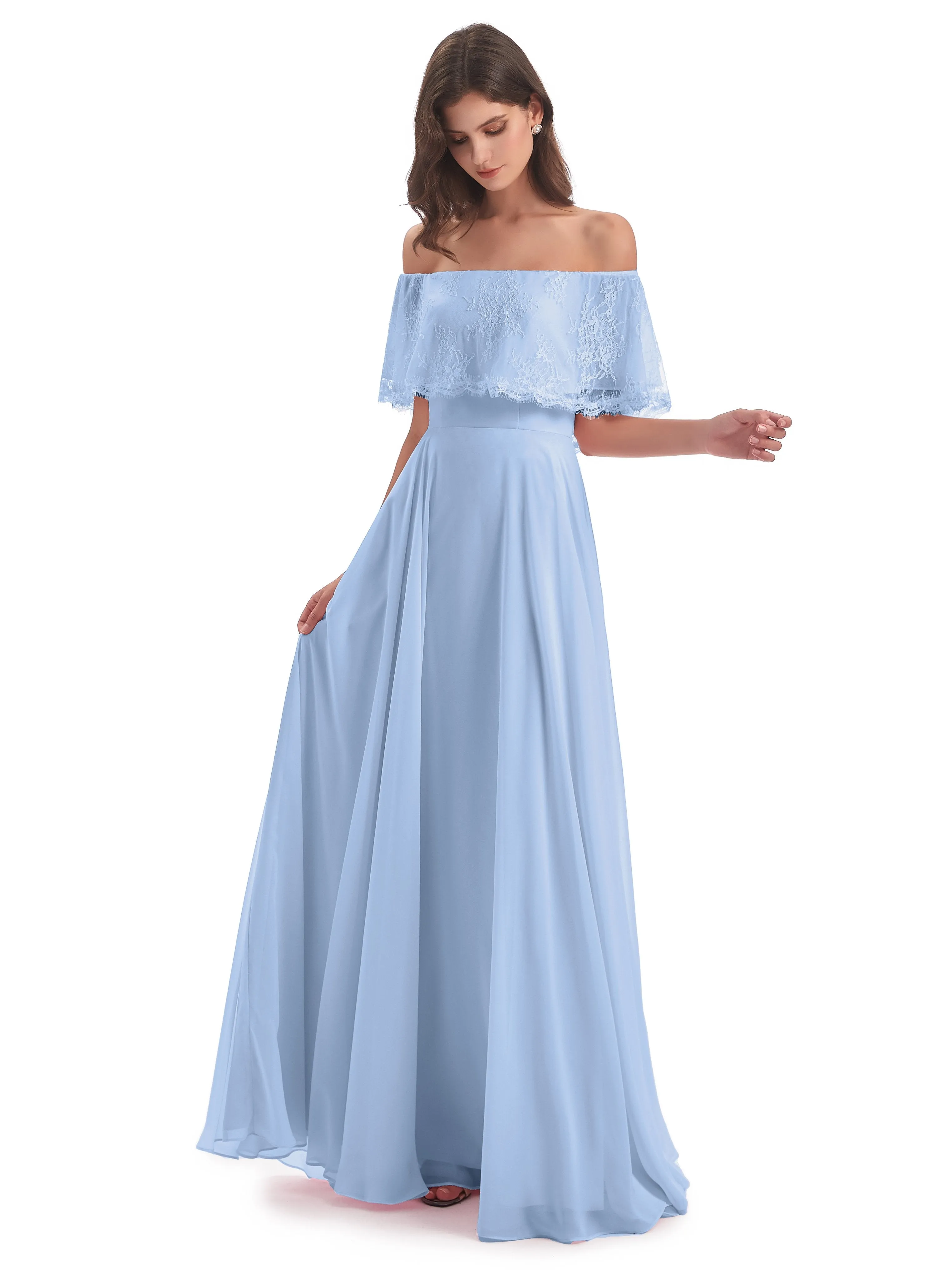 Layla Off The Shoulder Long Fashion Lace/Chiffon Bridesmaid Dresses