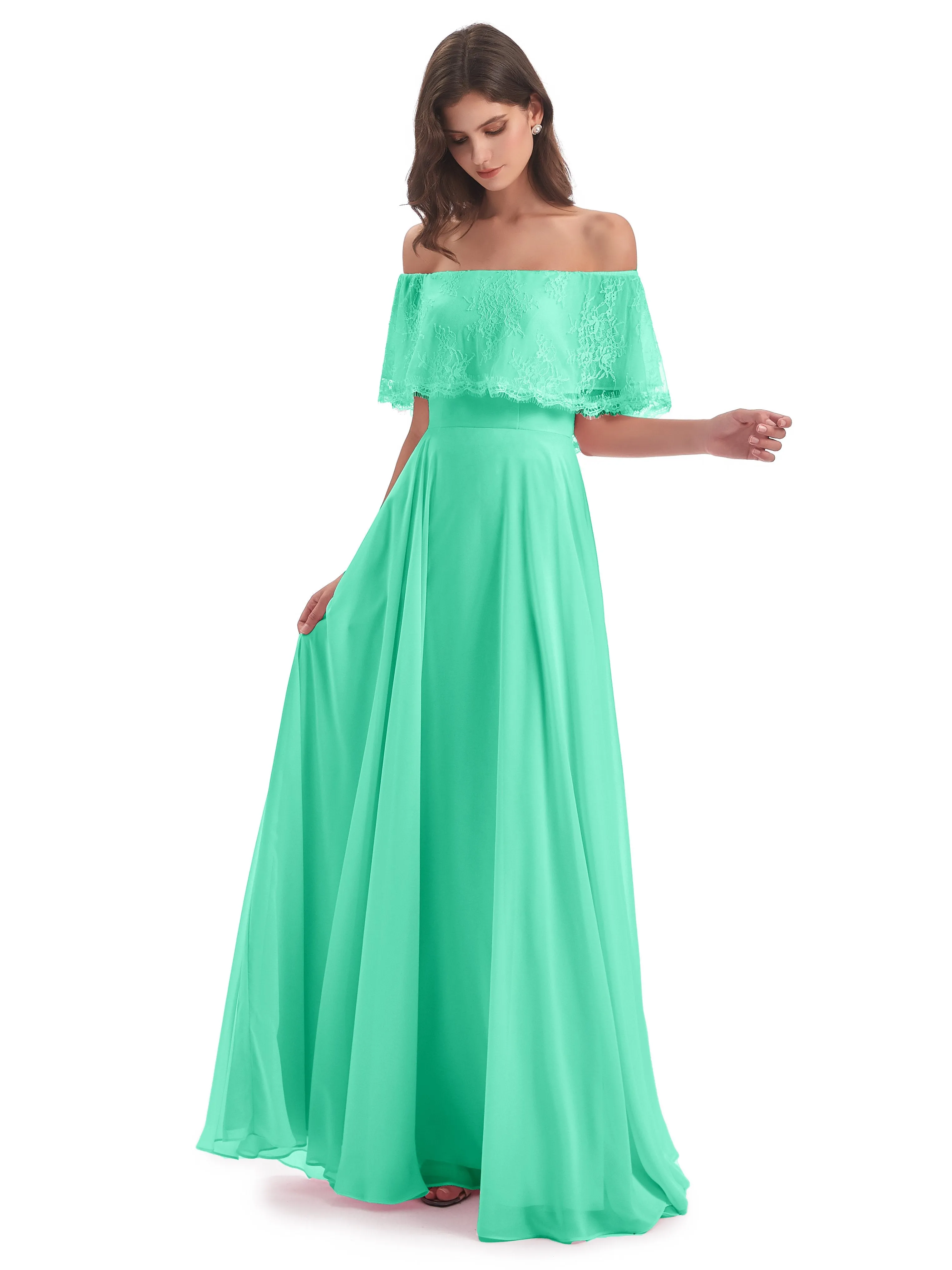 Layla Off The Shoulder Long Fashion Lace/Chiffon Bridesmaid Dresses