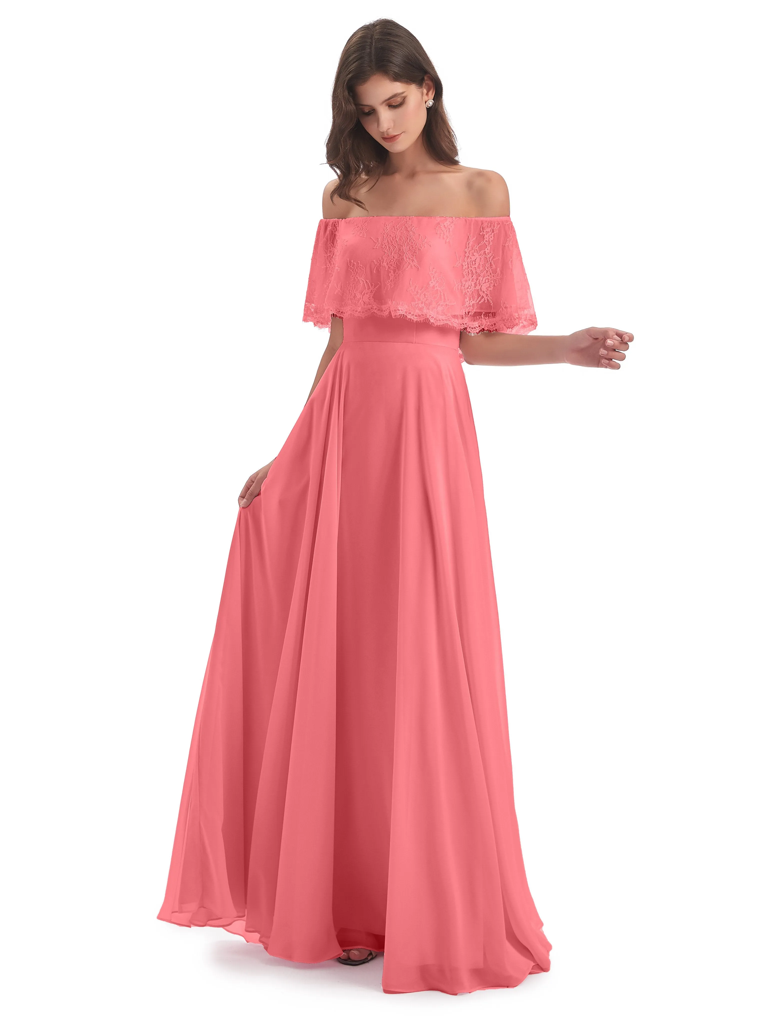 Layla Off The Shoulder Long Fashion Lace/Chiffon Bridesmaid Dresses