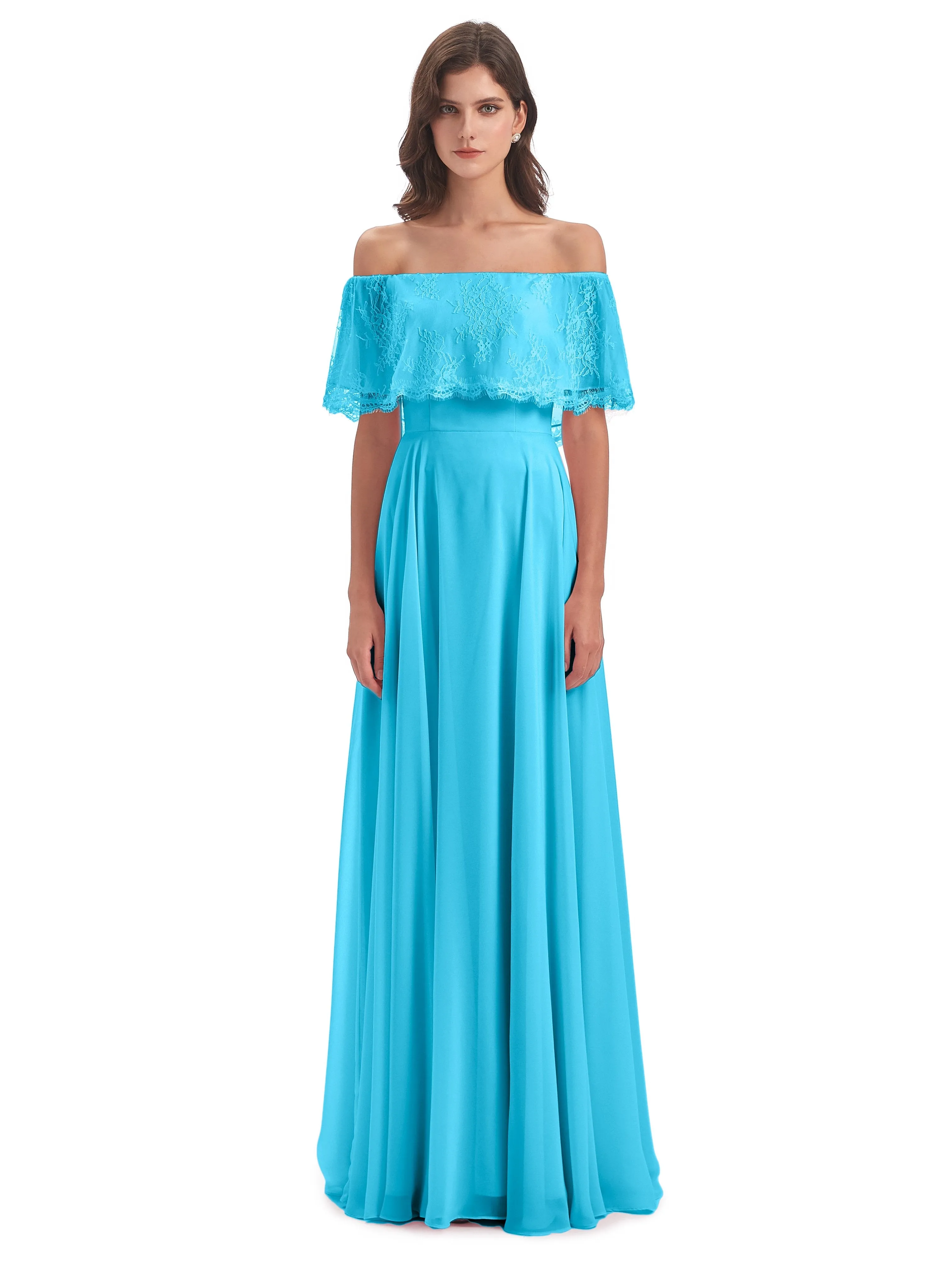 Layla Off The Shoulder Long Fashion Lace/Chiffon Bridesmaid Dresses