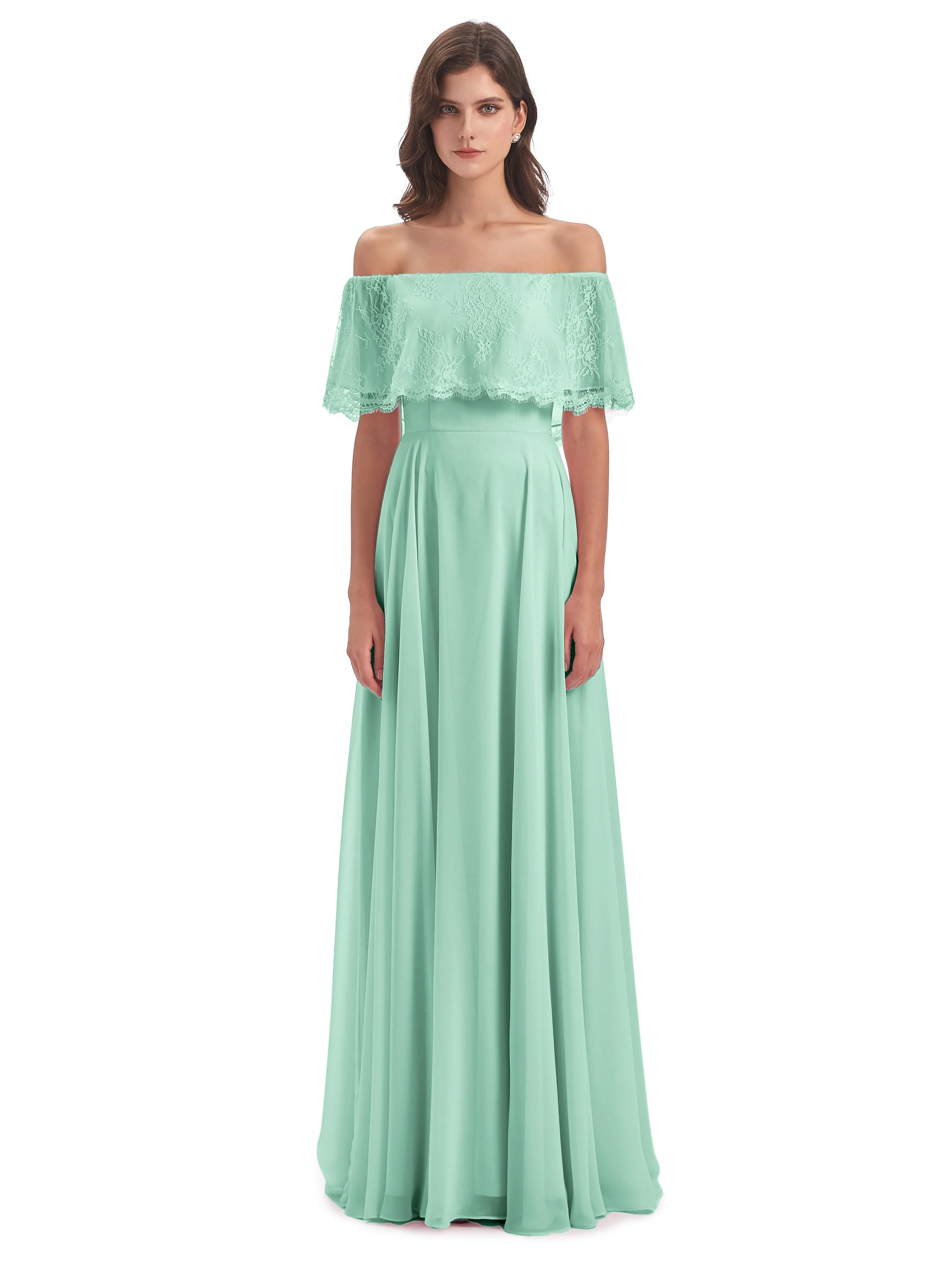 Layla Off The Shoulder Long Fashion Lace/Chiffon Bridesmaid Dresses