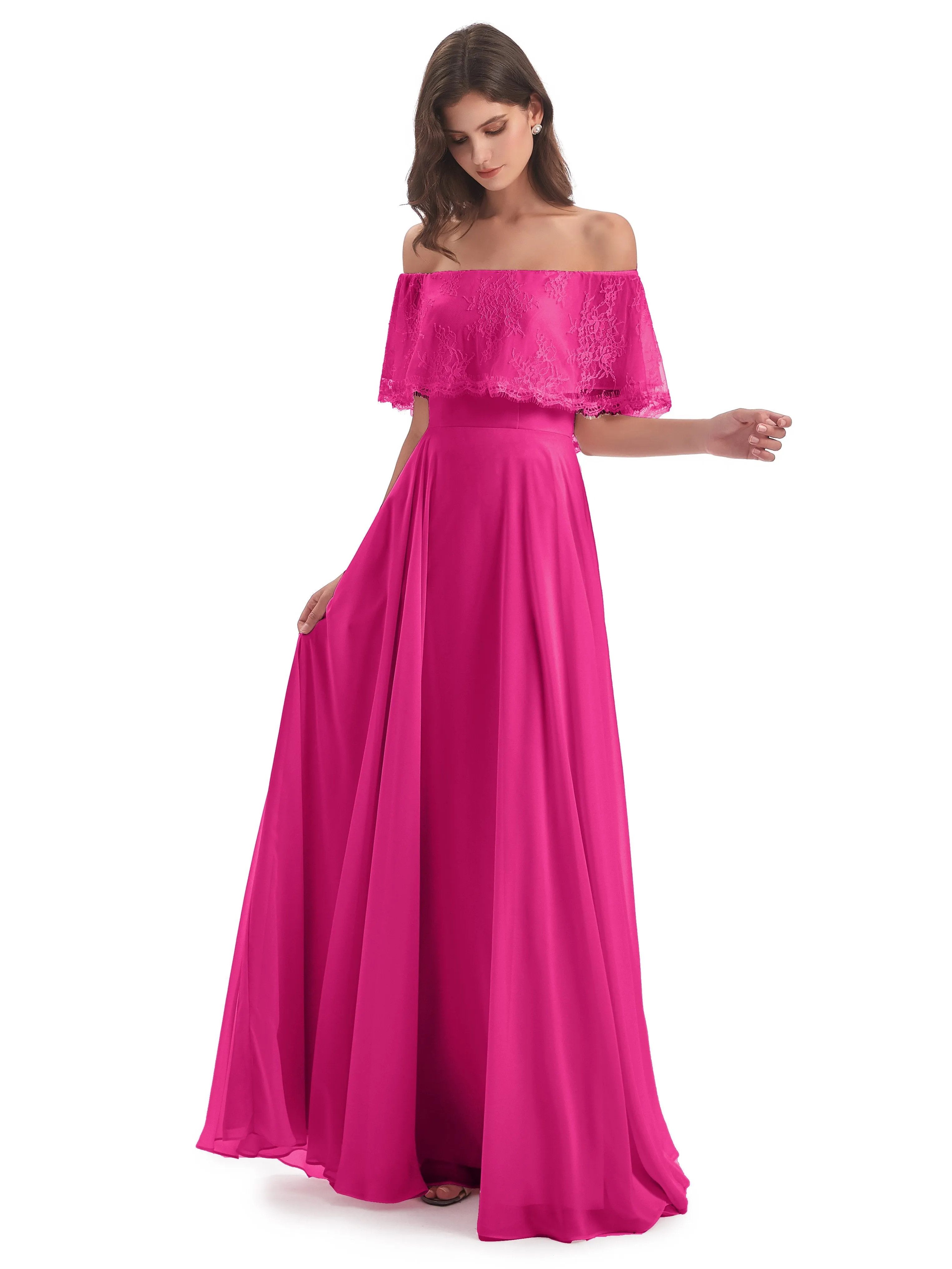 Layla Off The Shoulder Long Fashion Lace/Chiffon Bridesmaid Dresses