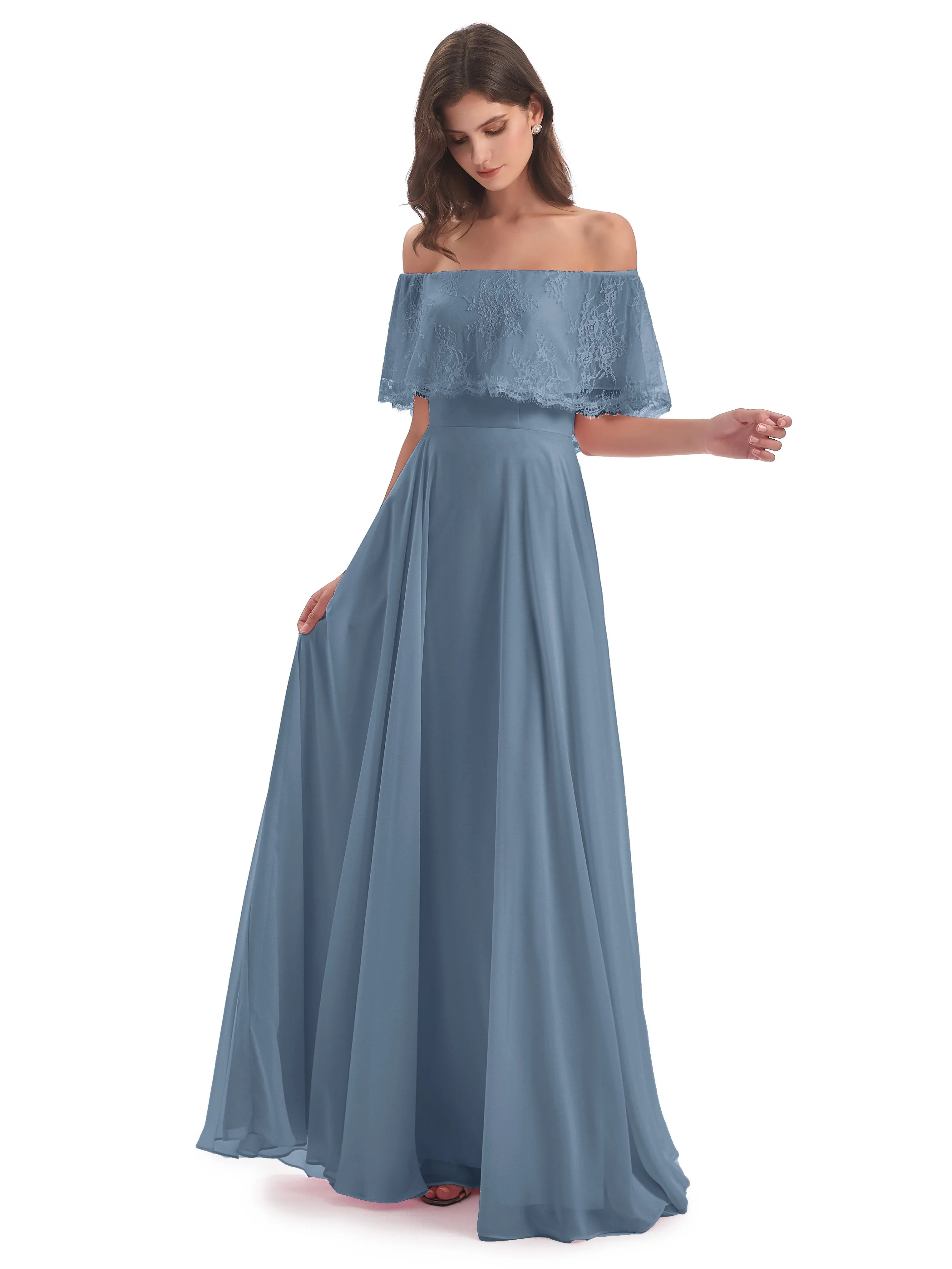 Layla Off The Shoulder Long Fashion Lace/Chiffon Bridesmaid Dresses