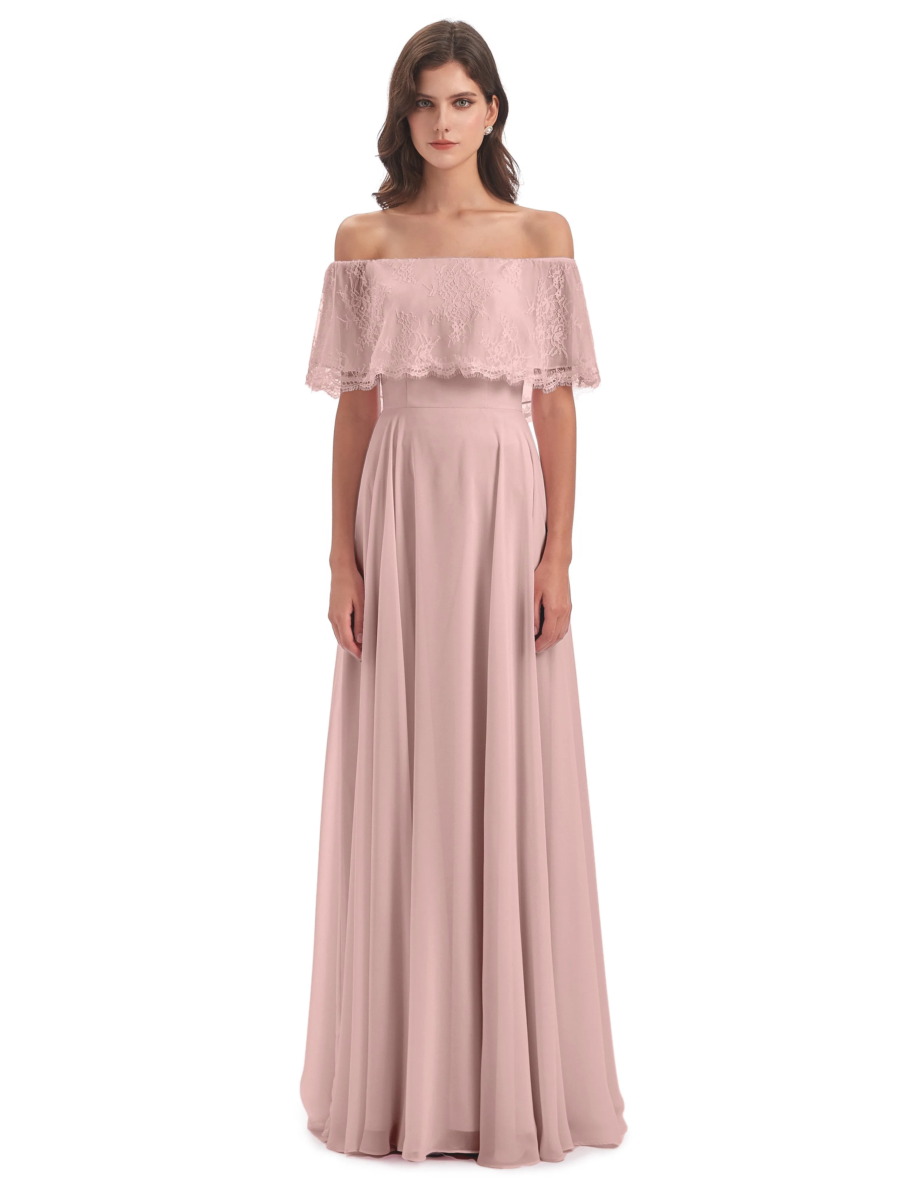 Layla Off The Shoulder Long Fashion Lace/Chiffon Bridesmaid Dresses