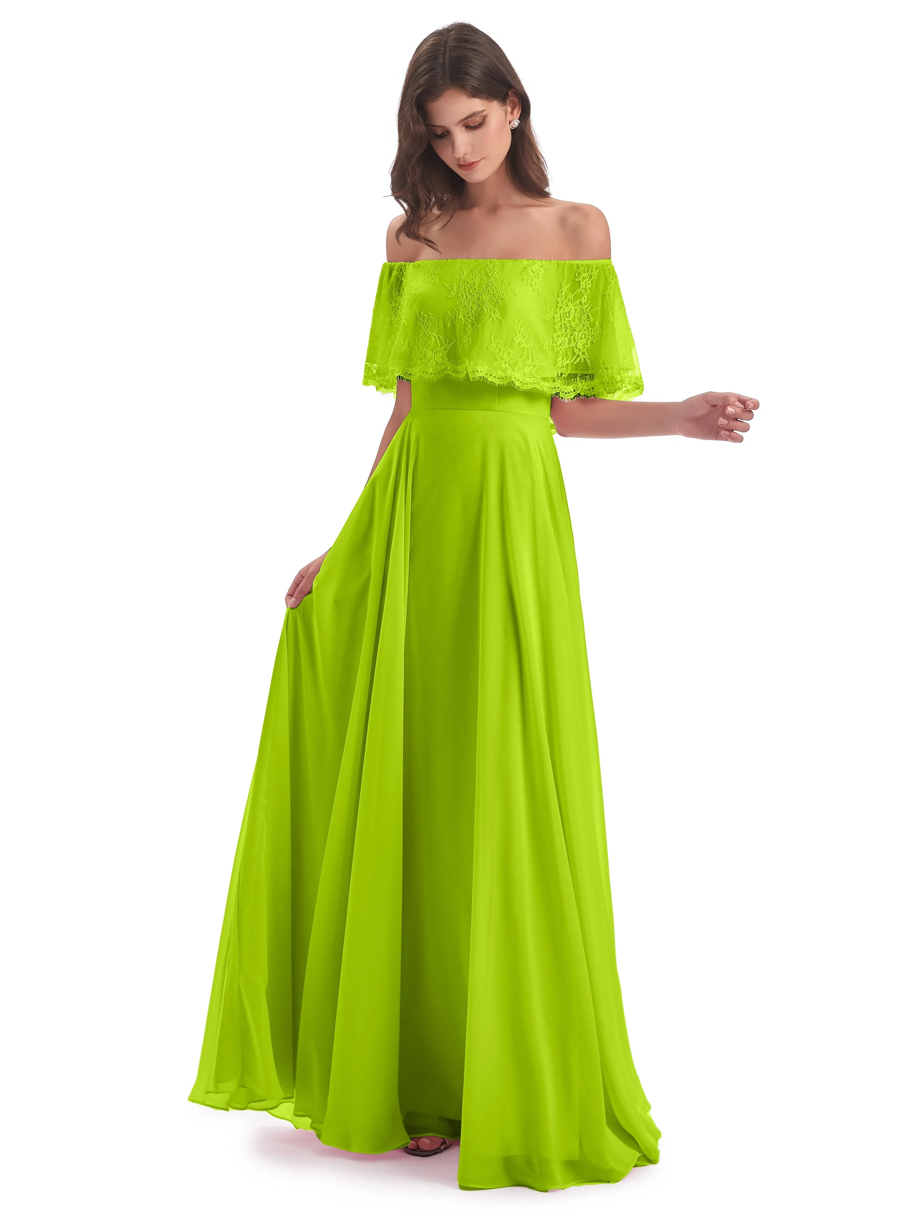 Layla Off The Shoulder Long Fashion Lace/Chiffon Bridesmaid Dresses