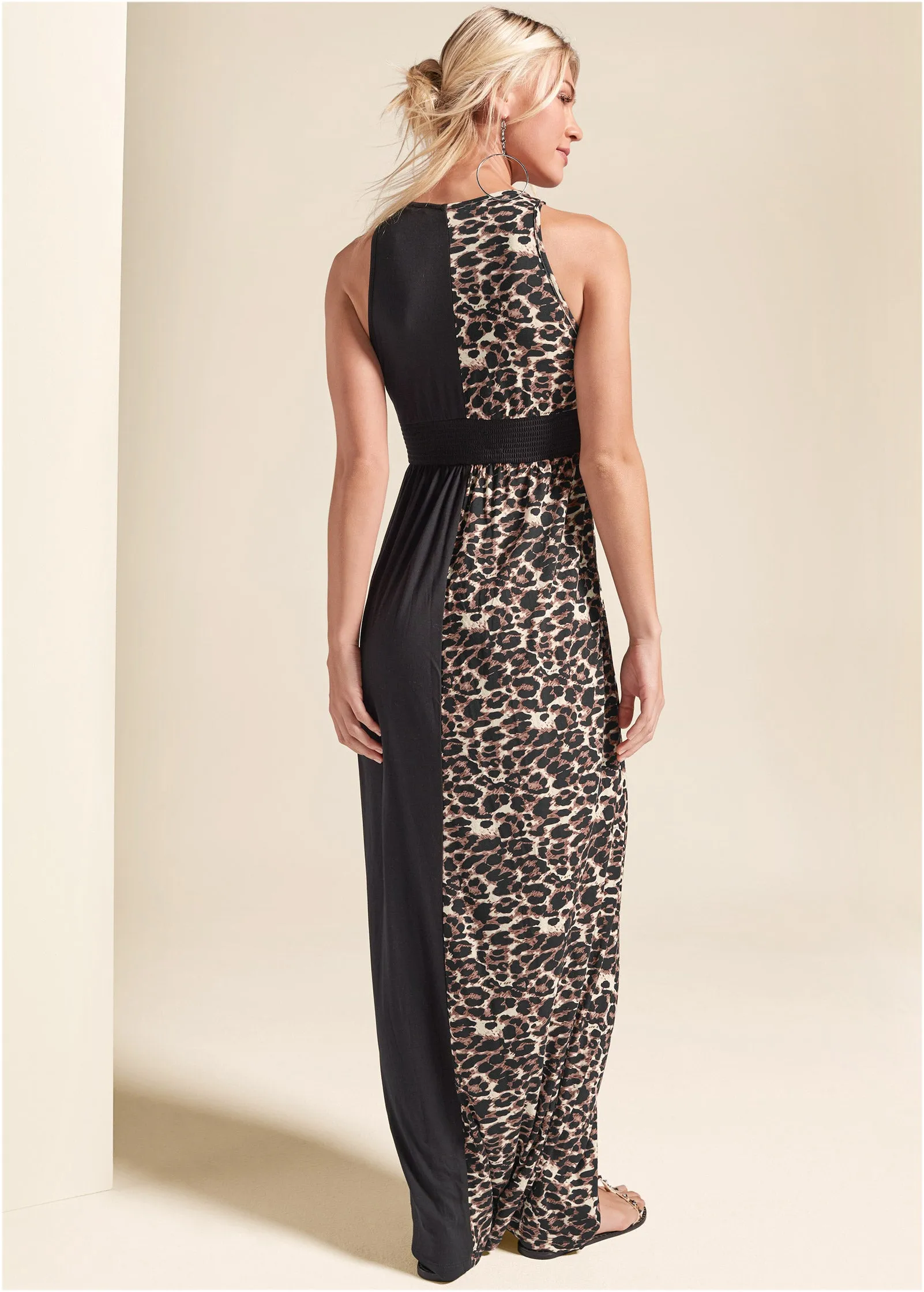 Leopard Detail Maxi Dress - Black Multi