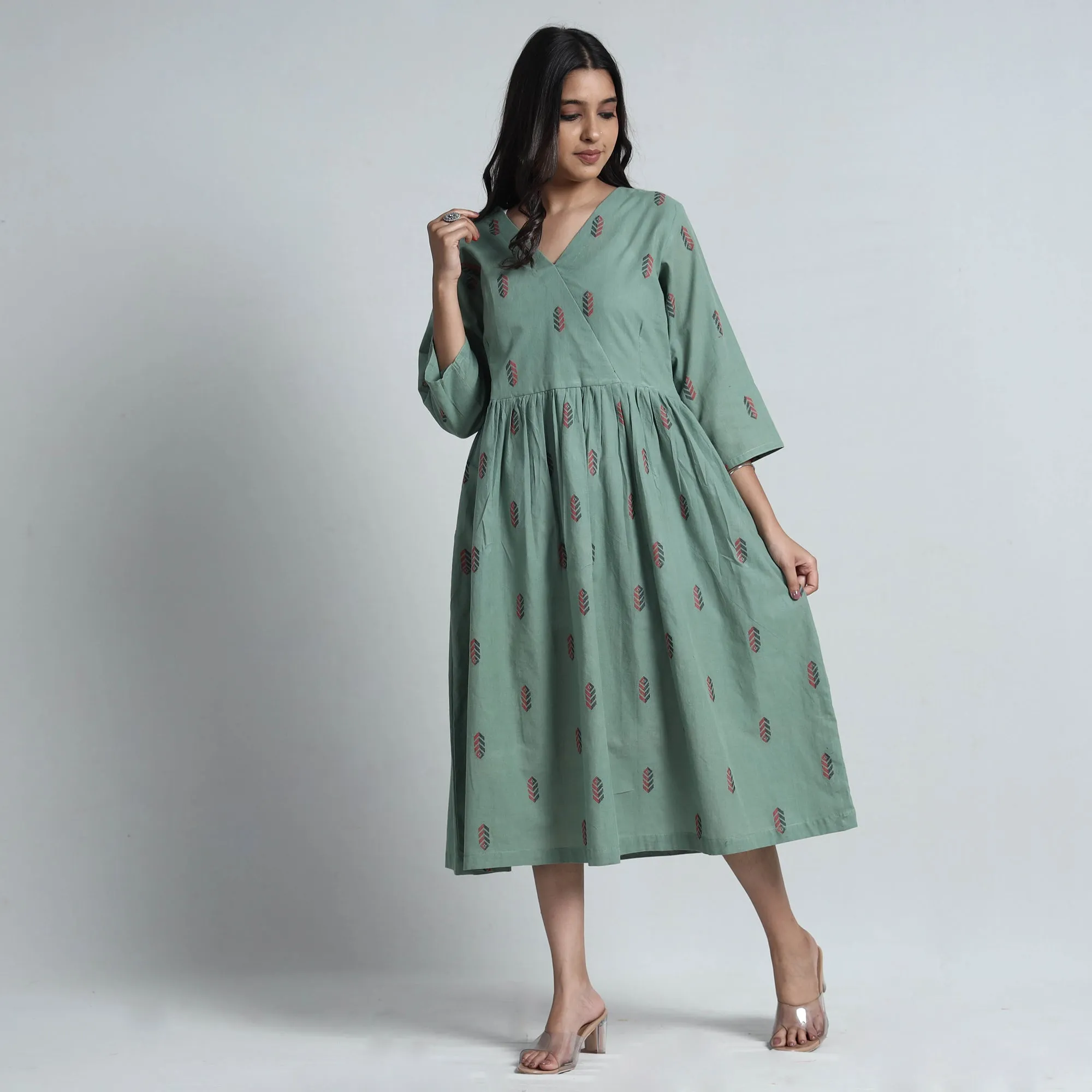 Light Green - Exquisite Jacquard Cotton Dress