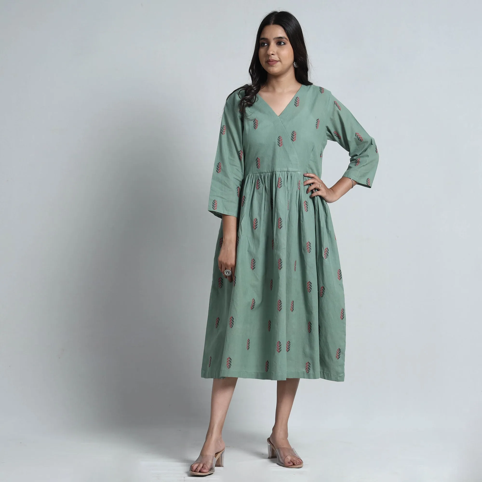 Light Green - Exquisite Jacquard Cotton Dress