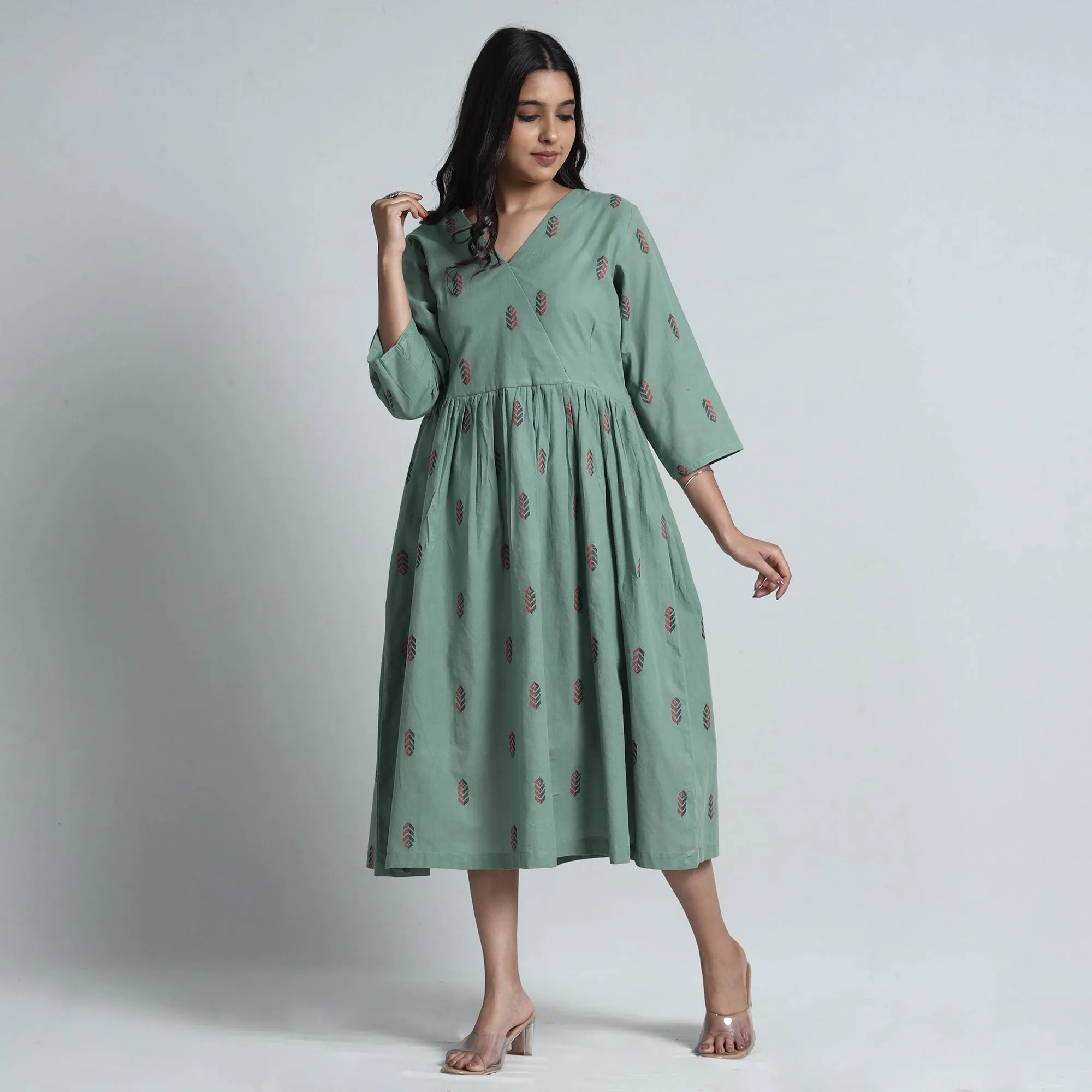 Light Green - Exquisite Jacquard Cotton Dress