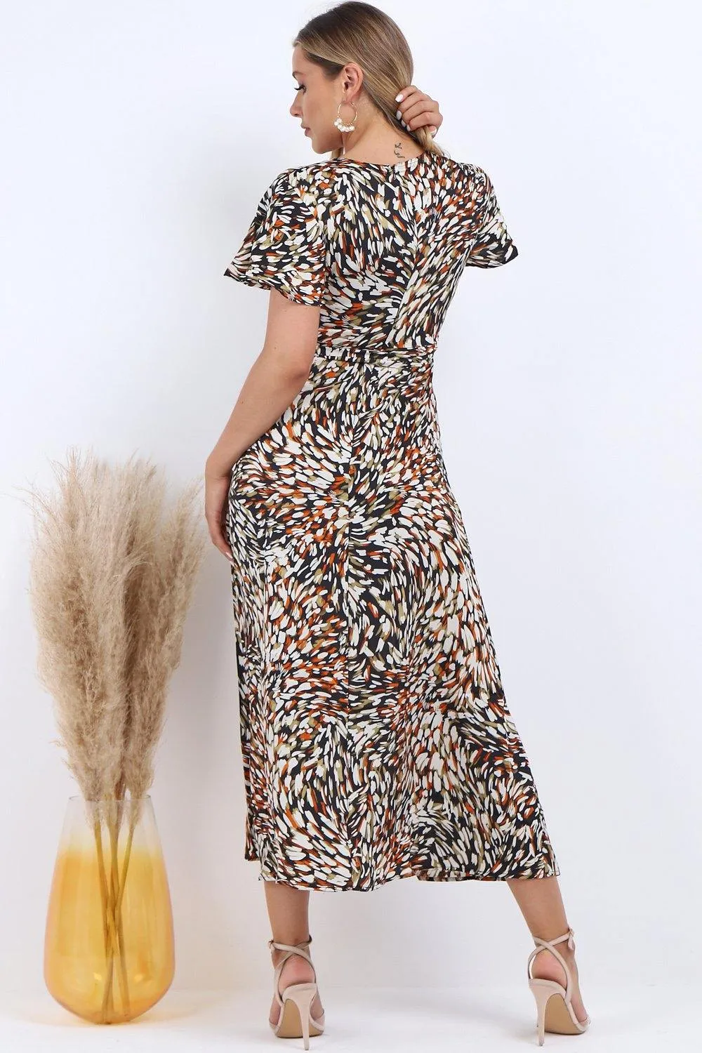 Lilura London Wrap Front Split Leg Maxi Dress In Multi Print