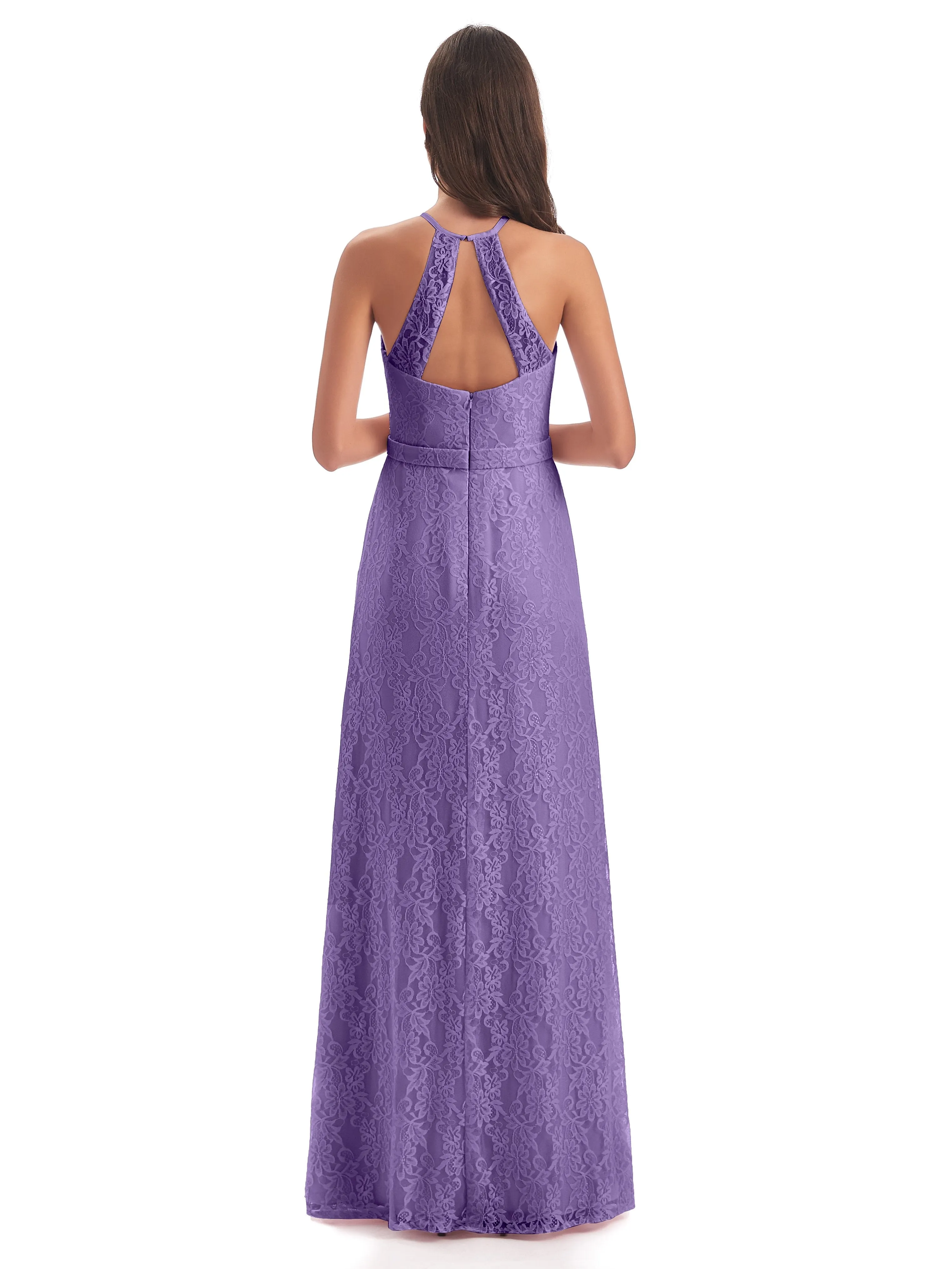 Lily Lace Column Halter Floor-Length Bridesmaid Dresses