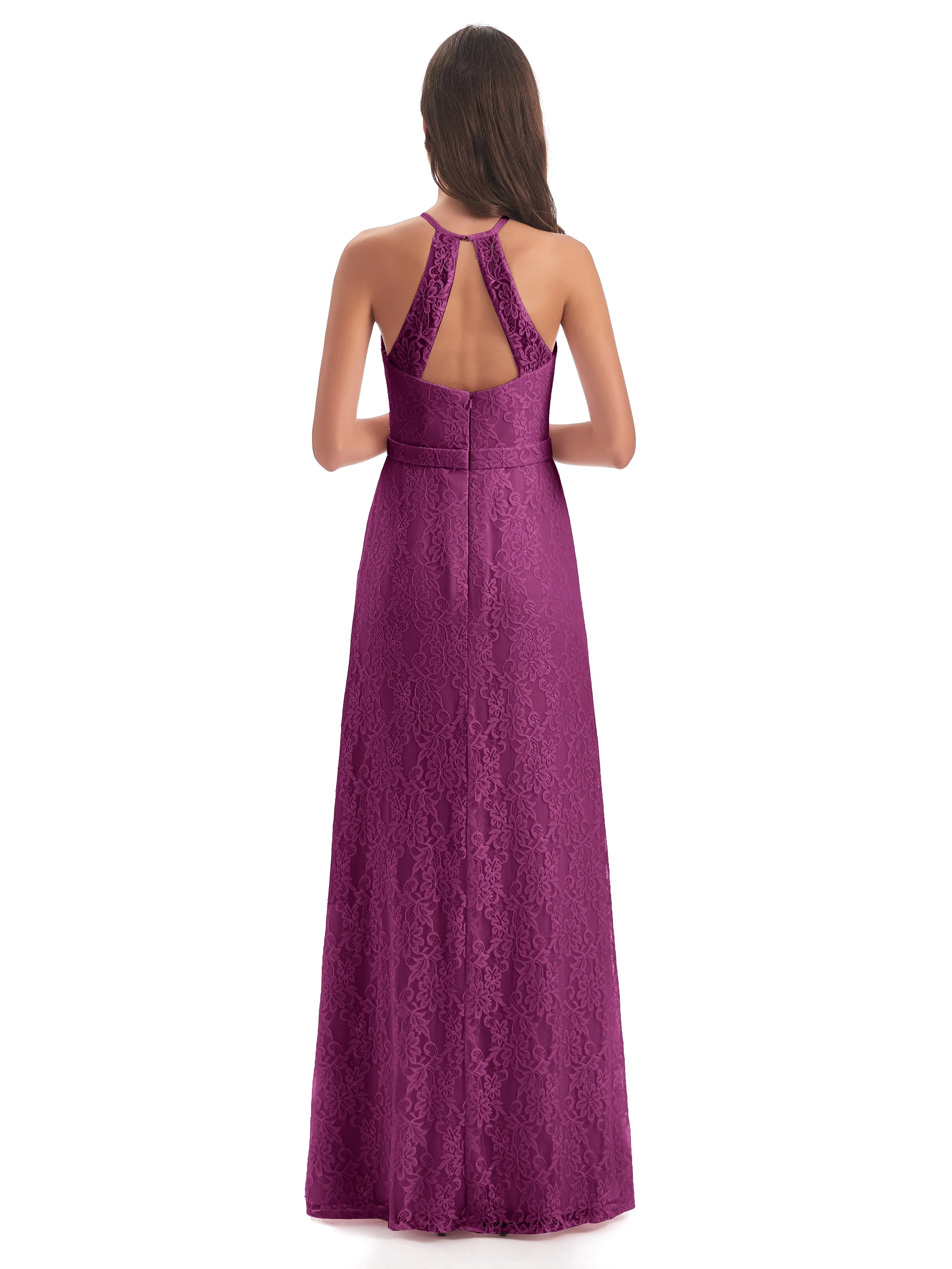 Lily Lace Column Halter Floor-Length Bridesmaid Dresses