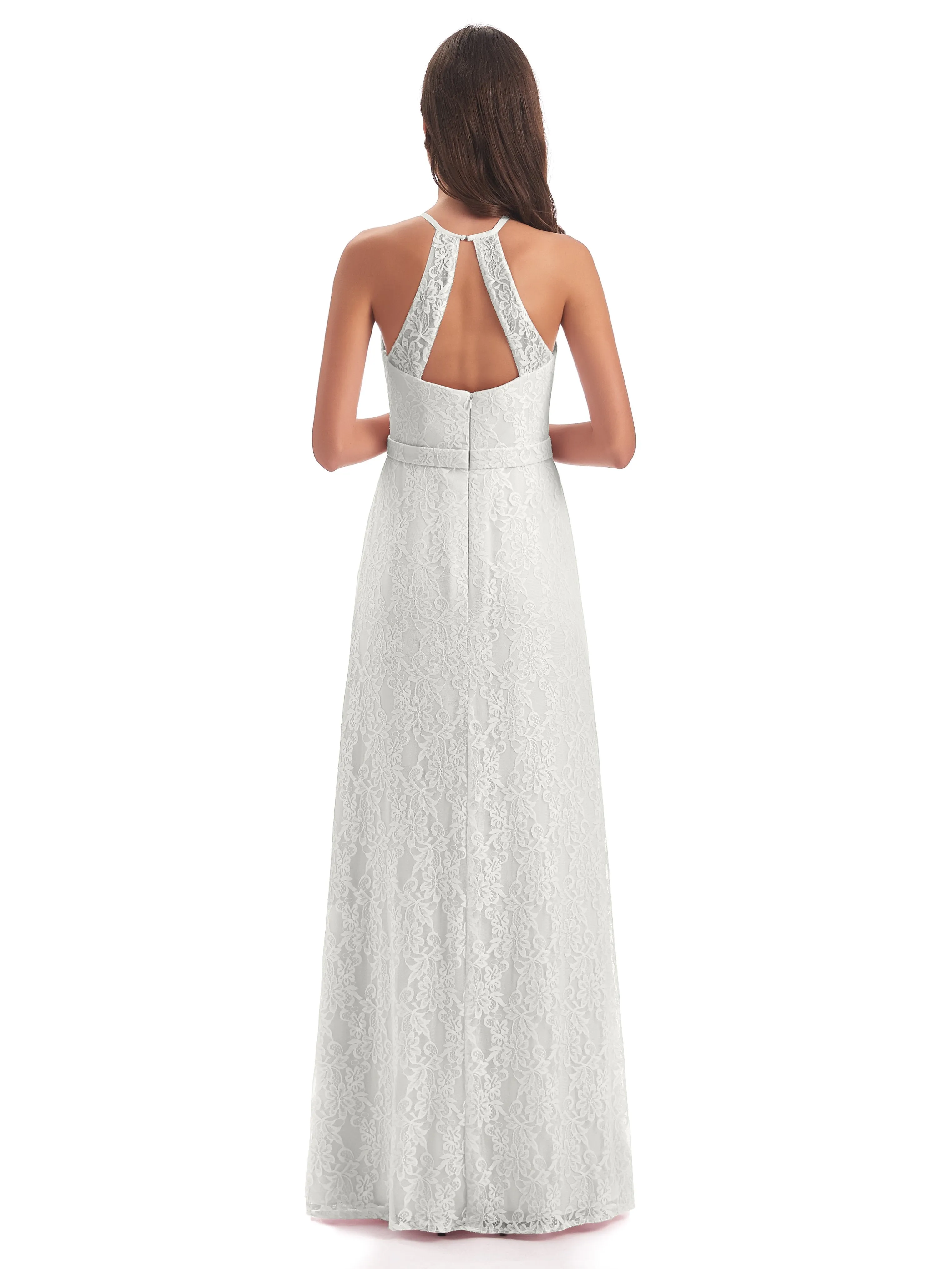 Lily Lace Column Halter Floor-Length Bridesmaid Dresses