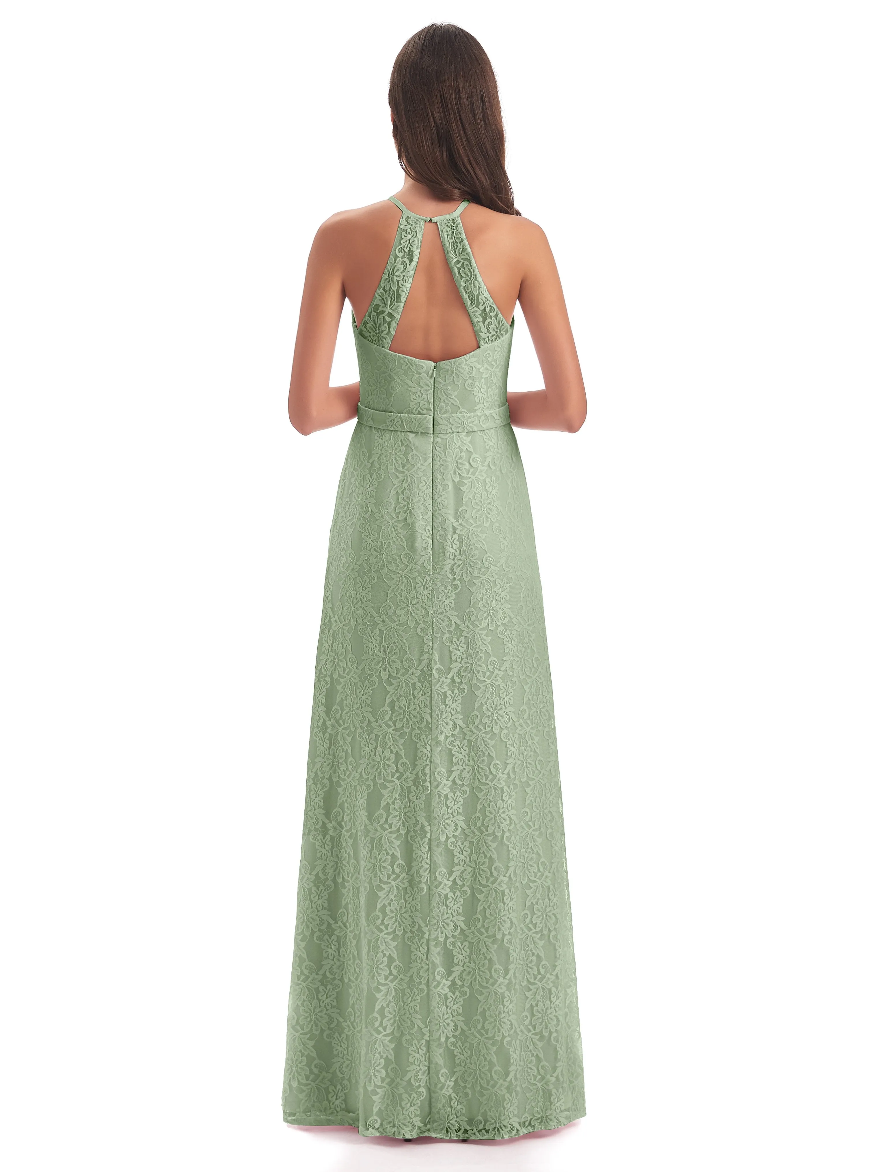 Lily Lace Column Halter Floor-Length Bridesmaid Dresses