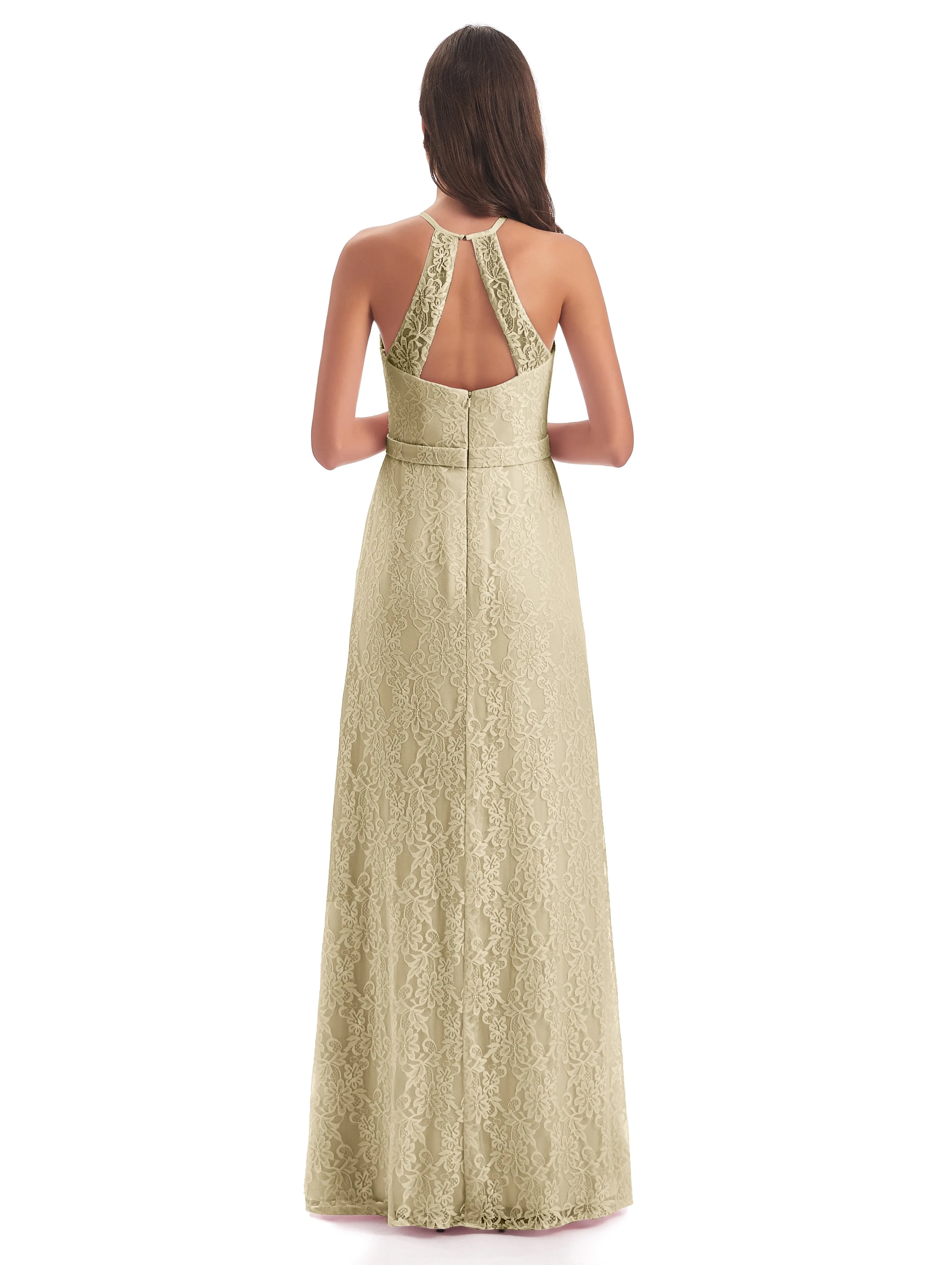 Lily Lace Column Halter Floor-Length Bridesmaid Dresses