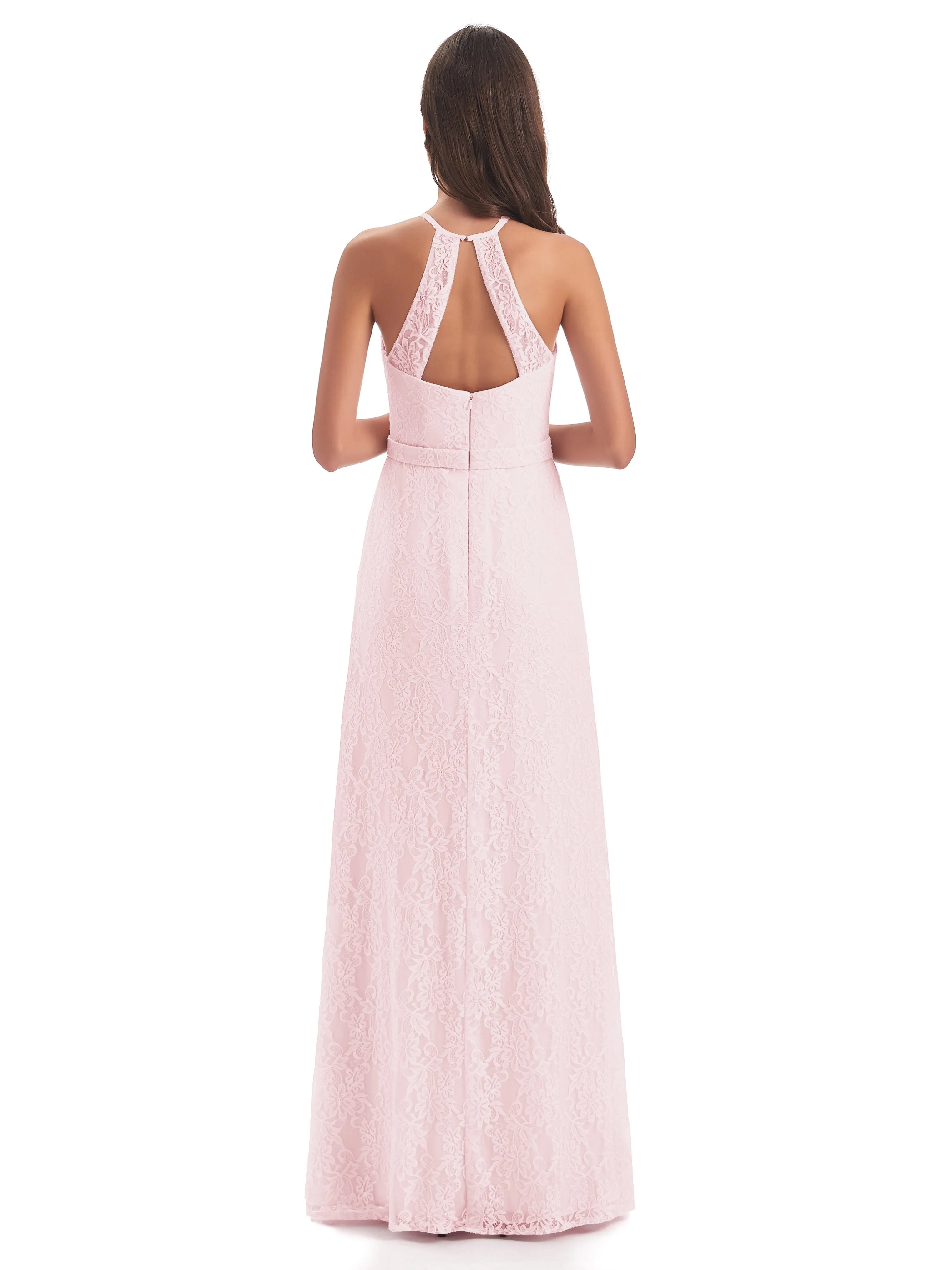 Lily Lace Column Halter Floor-Length Bridesmaid Dresses