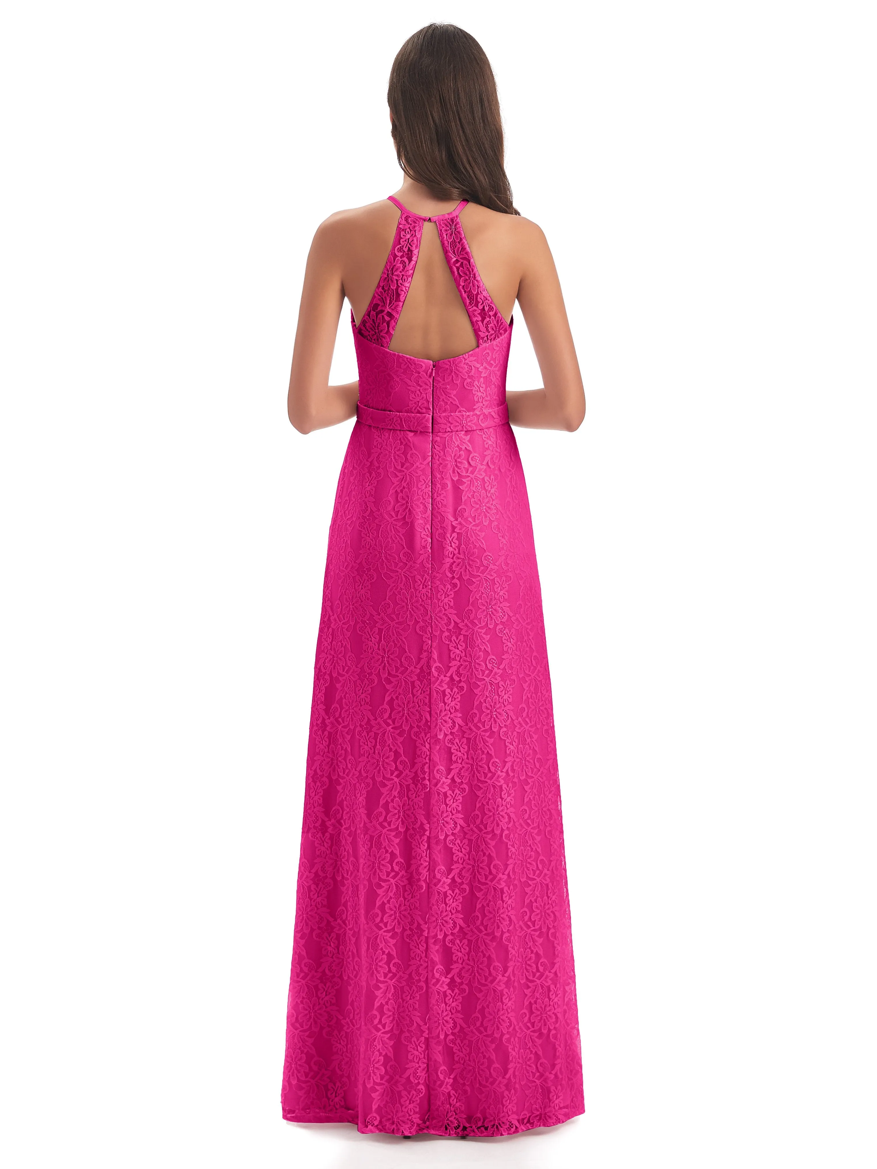 Lily Lace Column Halter Floor-Length Bridesmaid Dresses