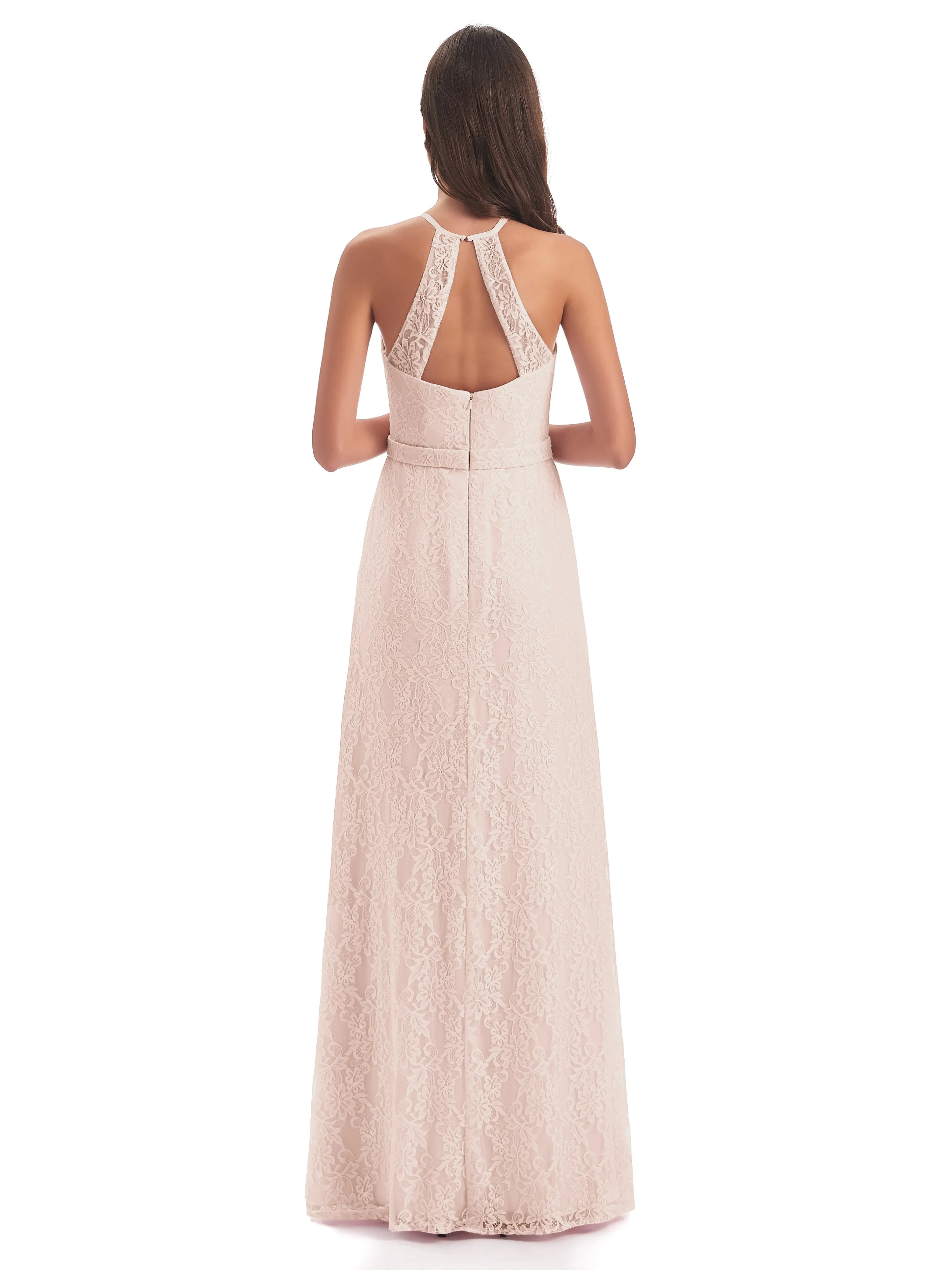 Lily Lace Column Halter Floor-Length Bridesmaid Dresses