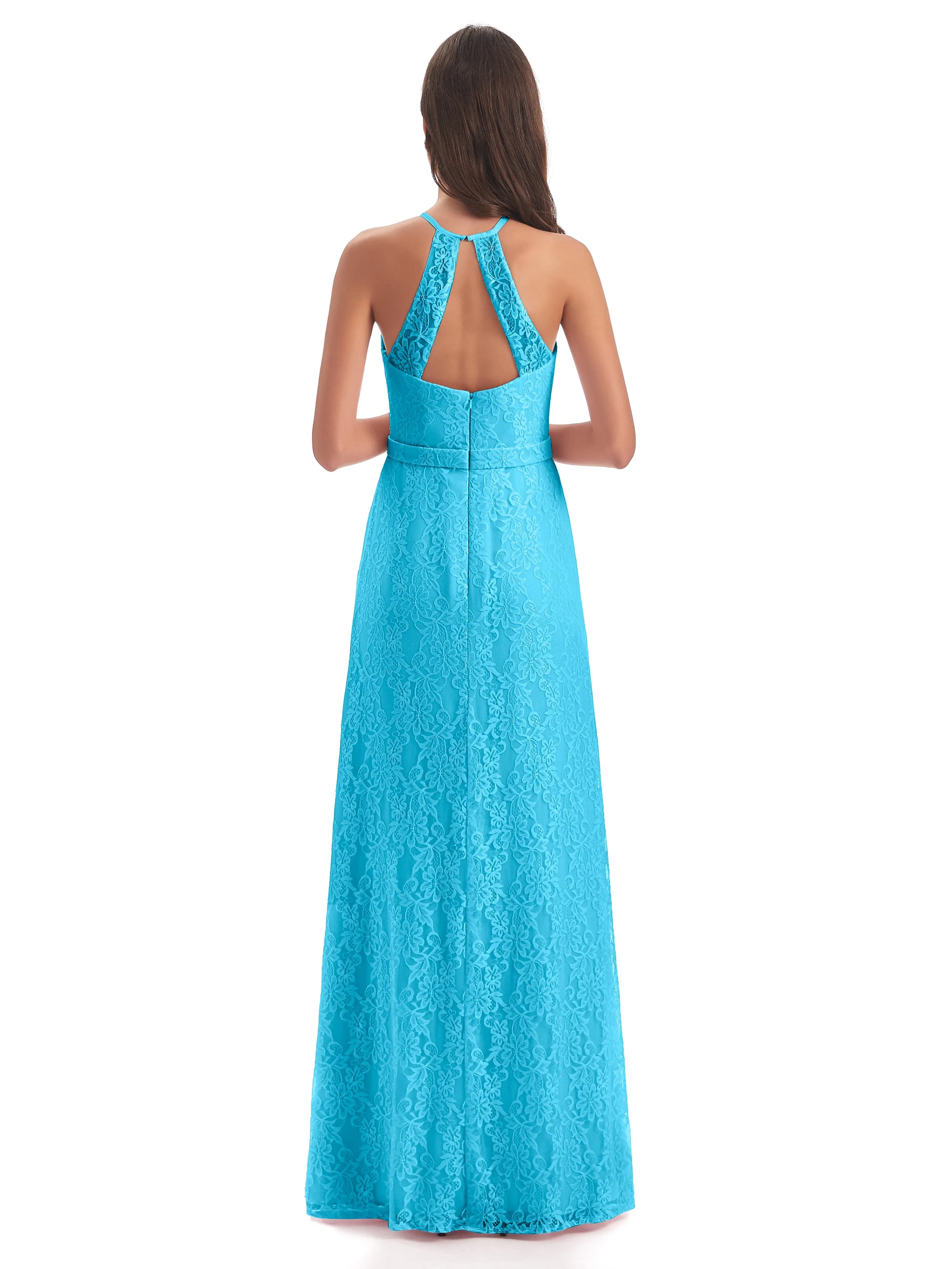 Lily Lace Column Halter Floor-Length Bridesmaid Dresses