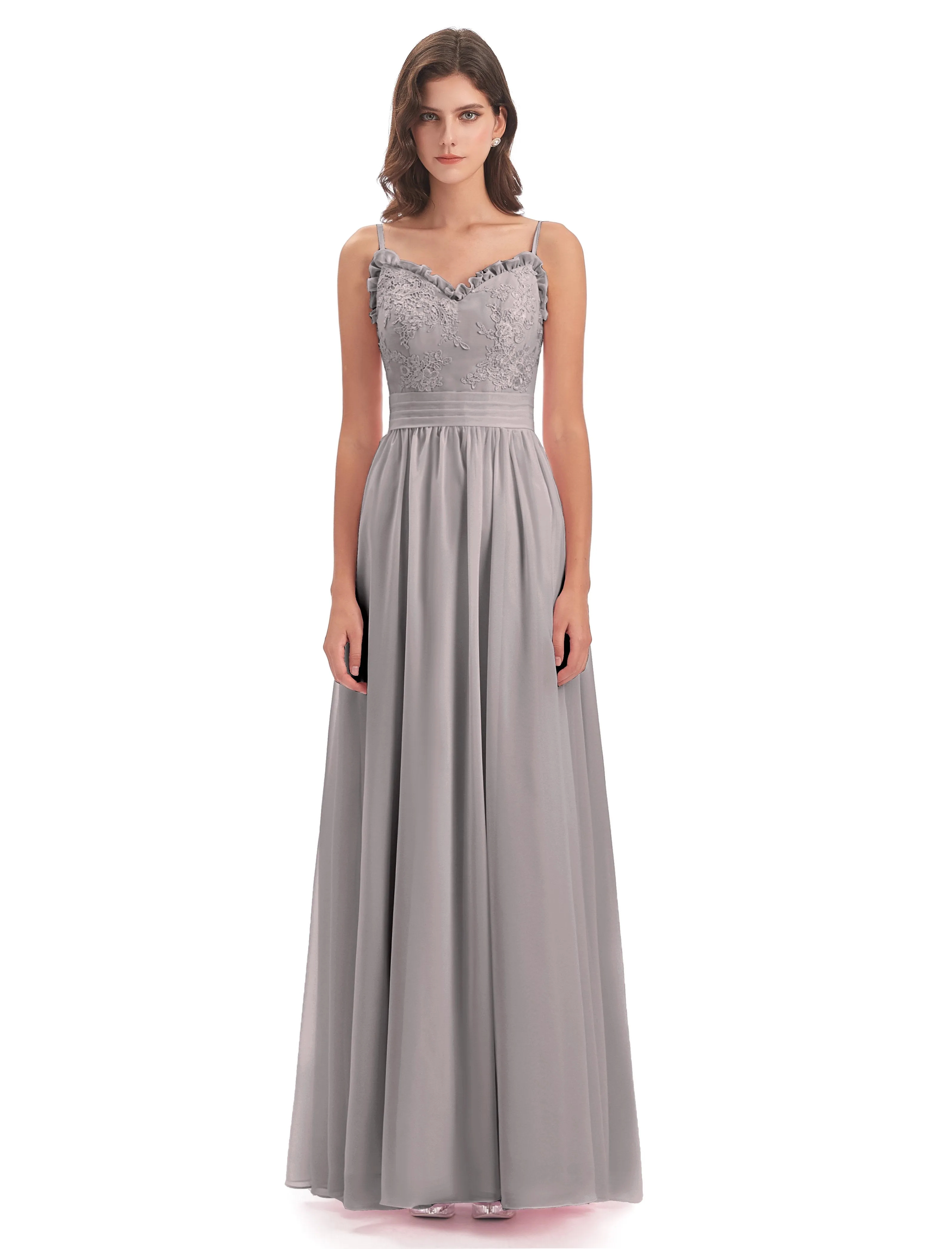 Lola Simple A-line Spaghetti Straps Long Bridesmaid Dresses