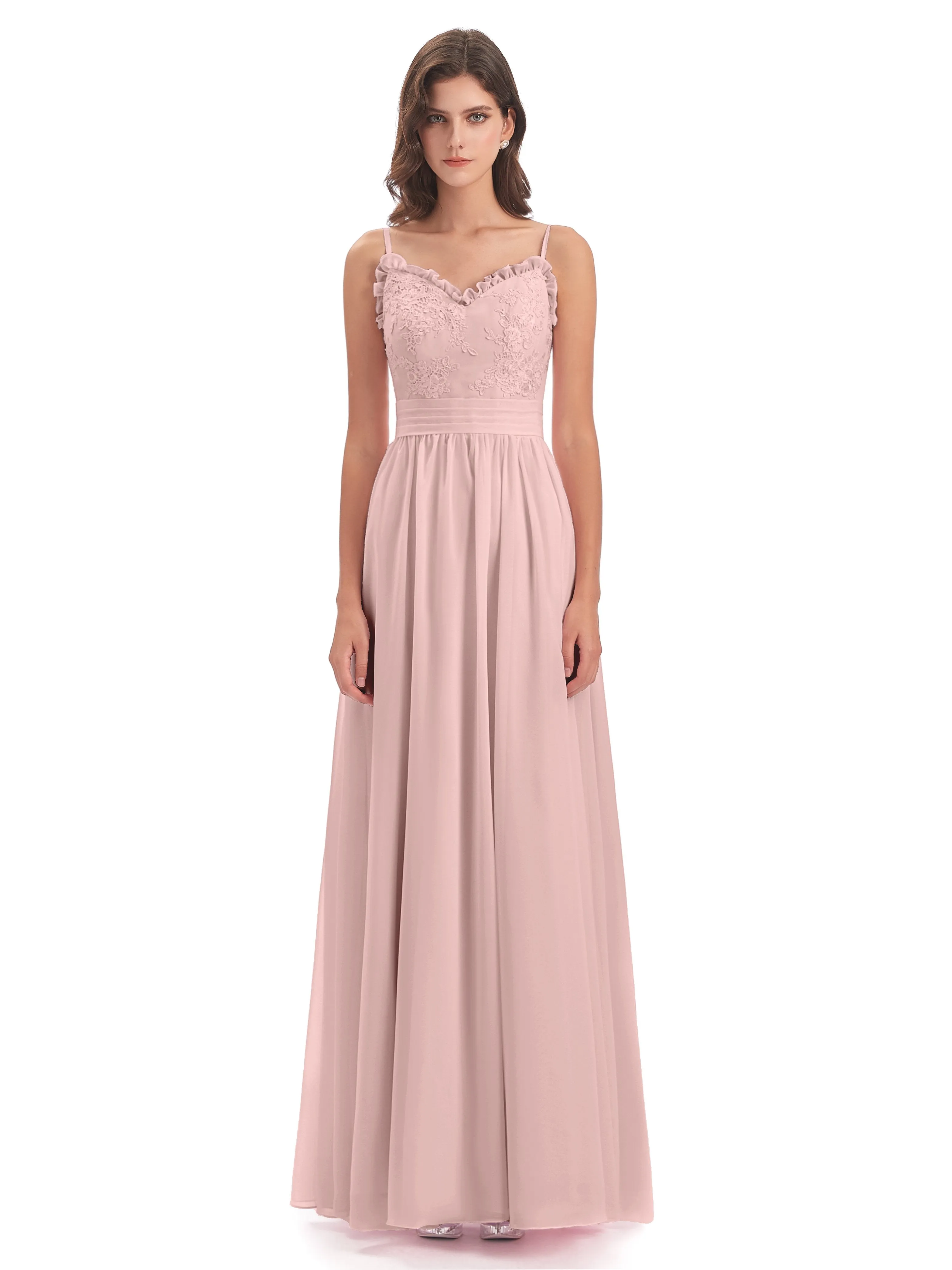 Lola Simple A-line Spaghetti Straps Long Bridesmaid Dresses