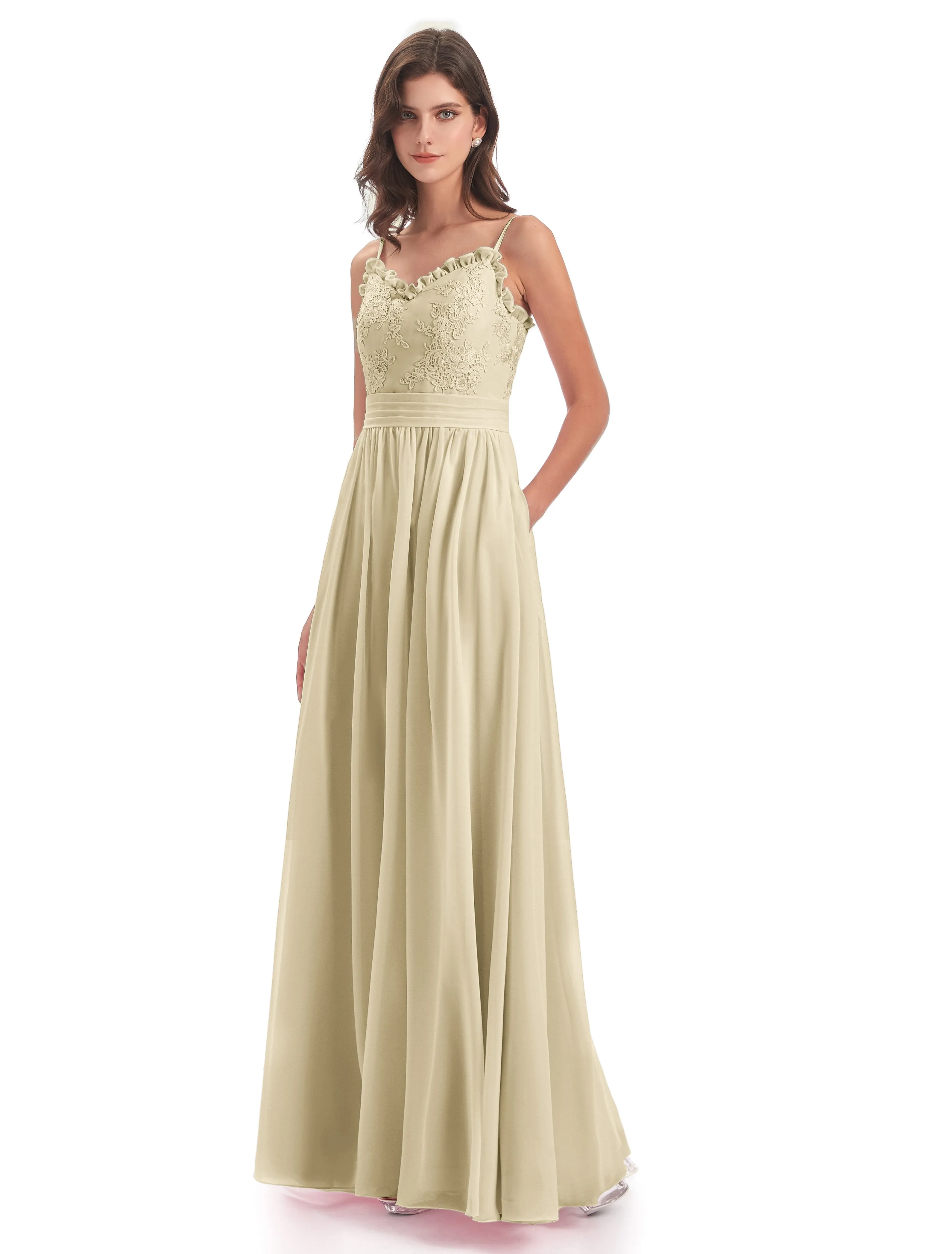 Lola Simple A-line Spaghetti Straps Long Bridesmaid Dresses