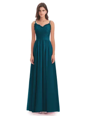 Lola Simple A-line Spaghetti Straps Long Bridesmaid Dresses