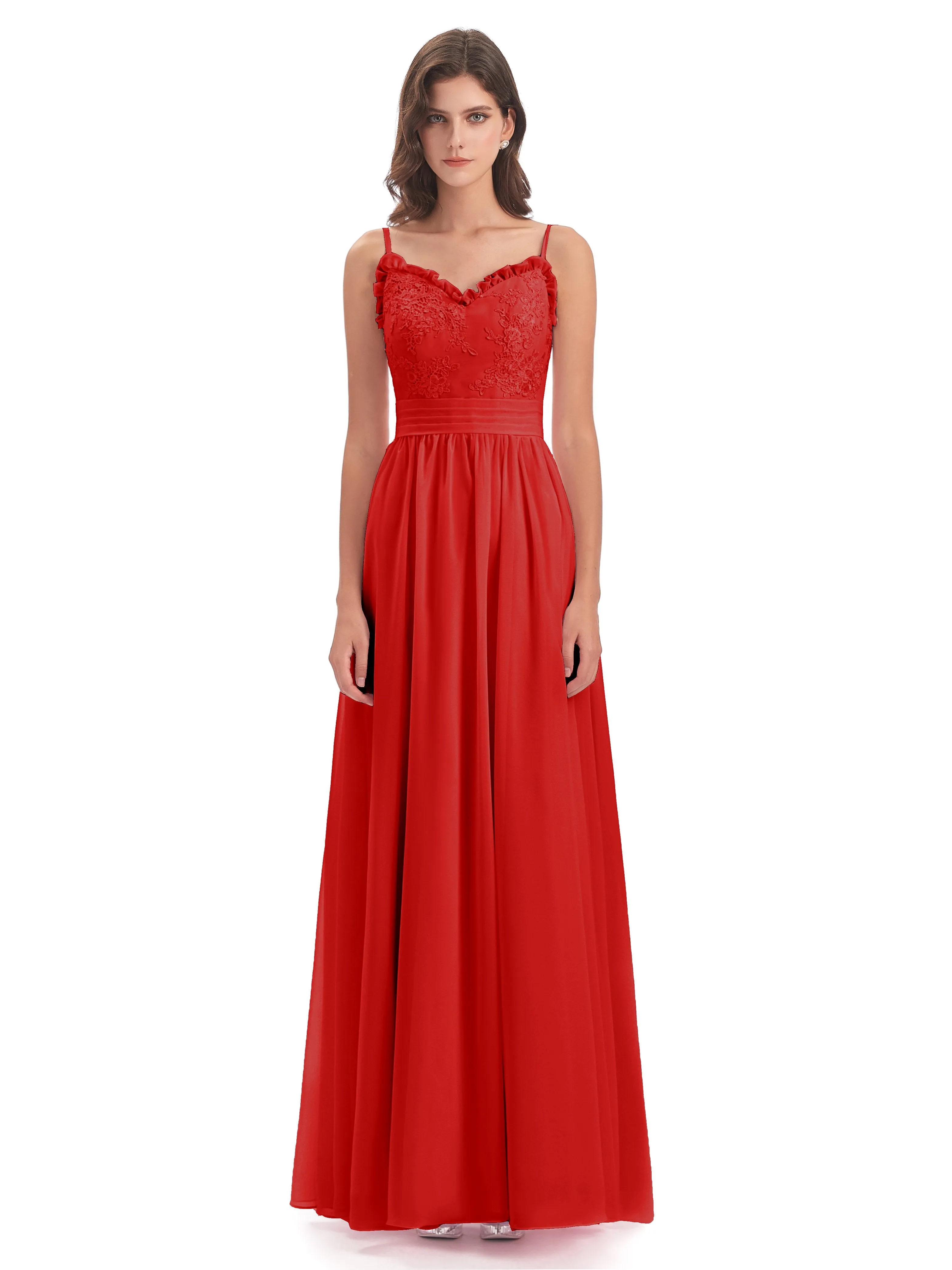 Lola Simple A-line Spaghetti Straps Long Bridesmaid Dresses