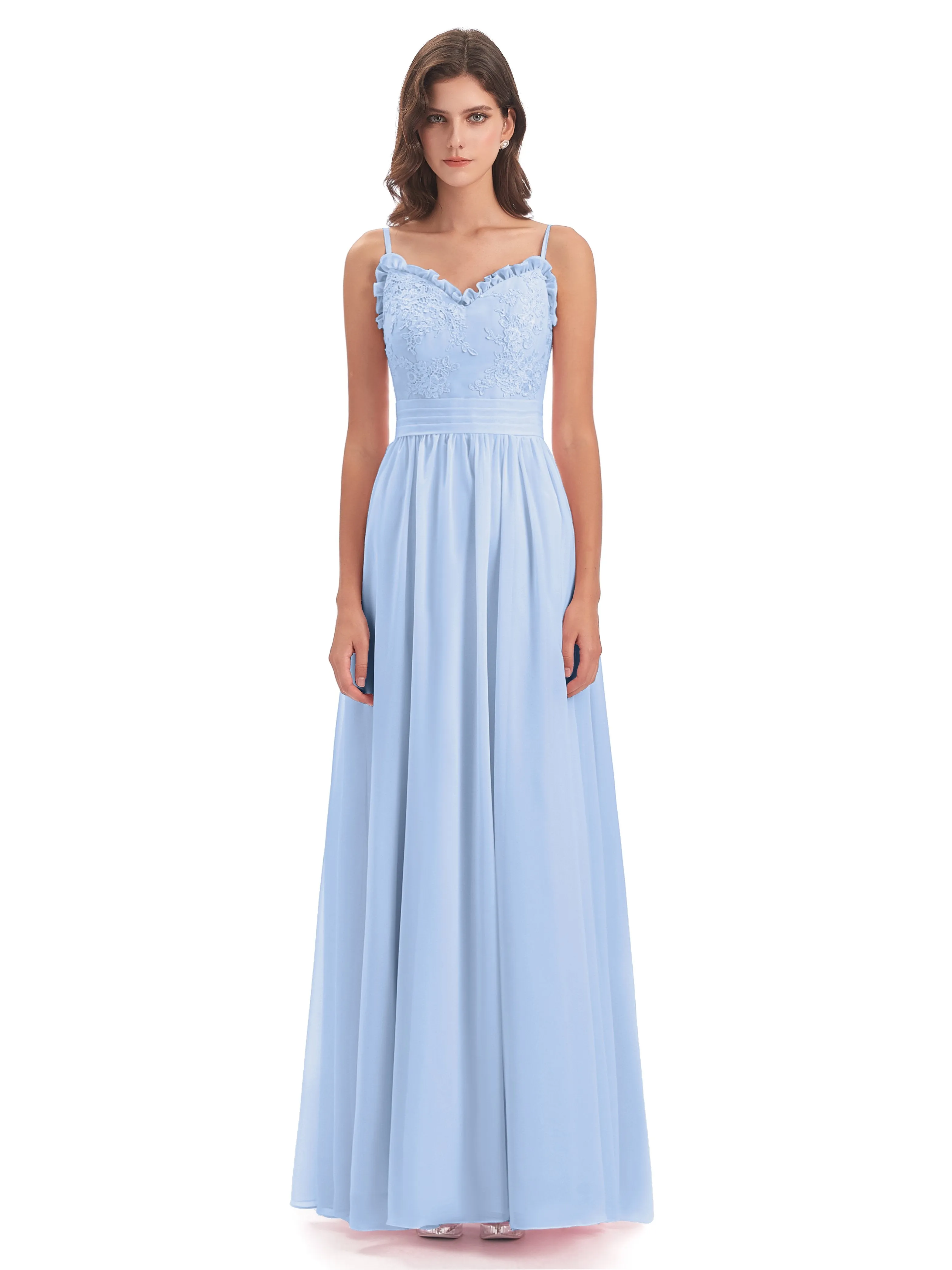 Lola Simple A-line Spaghetti Straps Long Bridesmaid Dresses