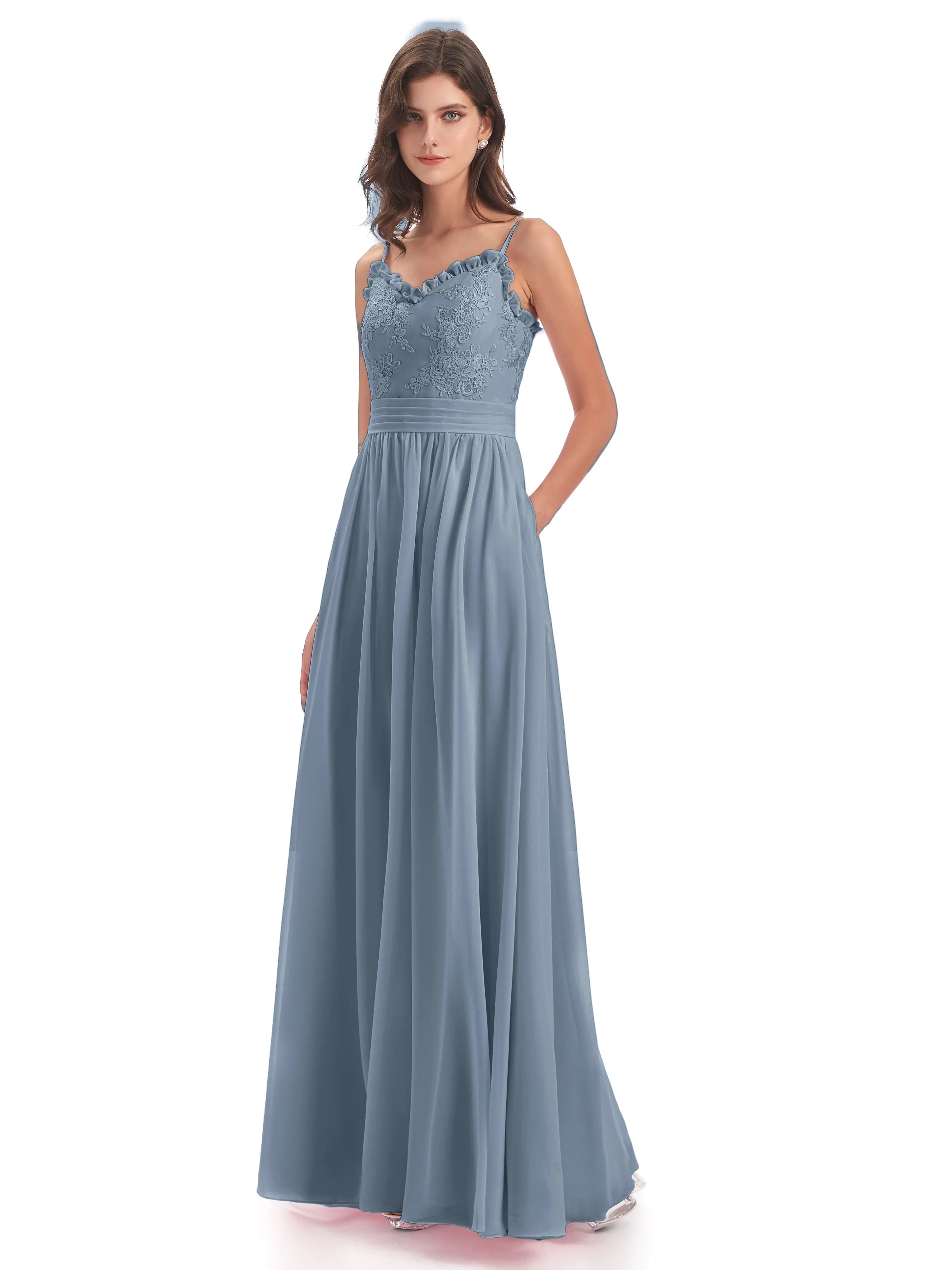 Lola Simple A-line Spaghetti Straps Long Bridesmaid Dresses