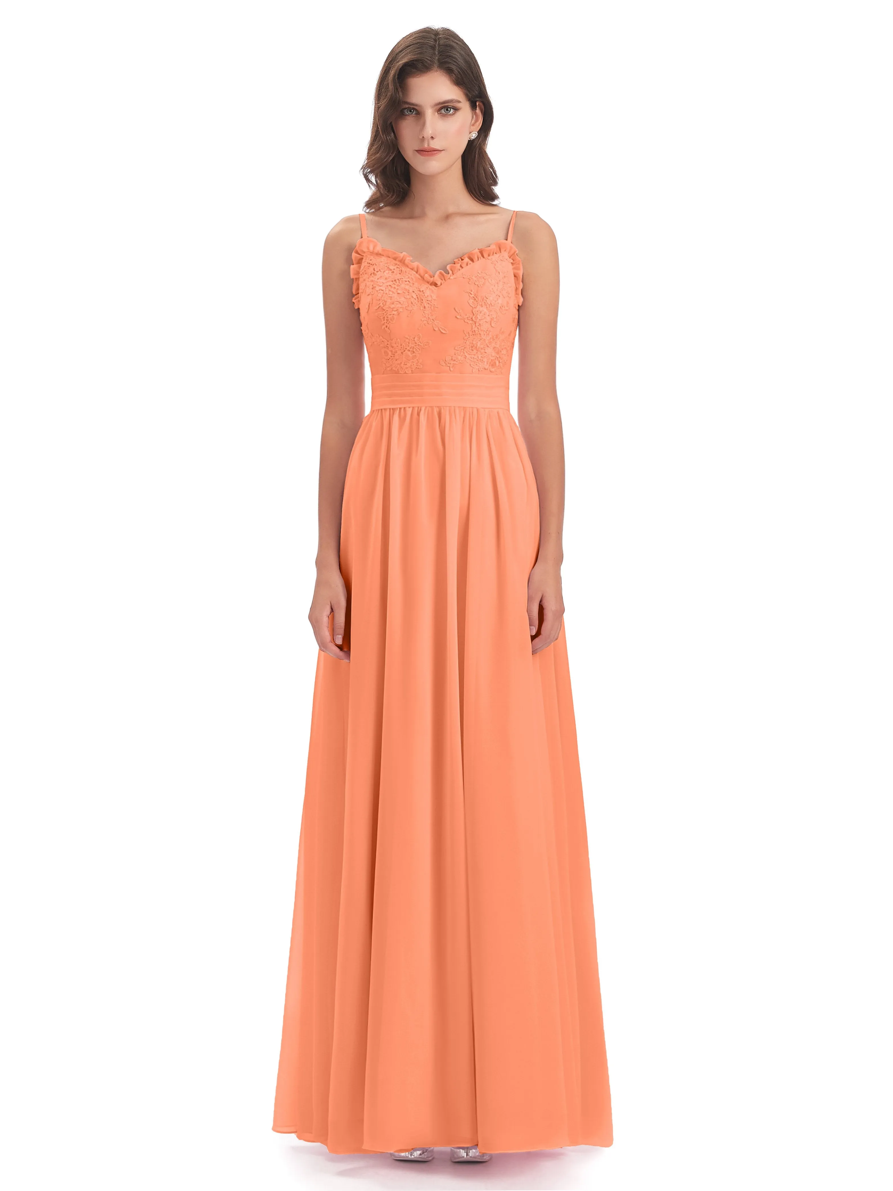 Lola Simple A-line Spaghetti Straps Long Bridesmaid Dresses