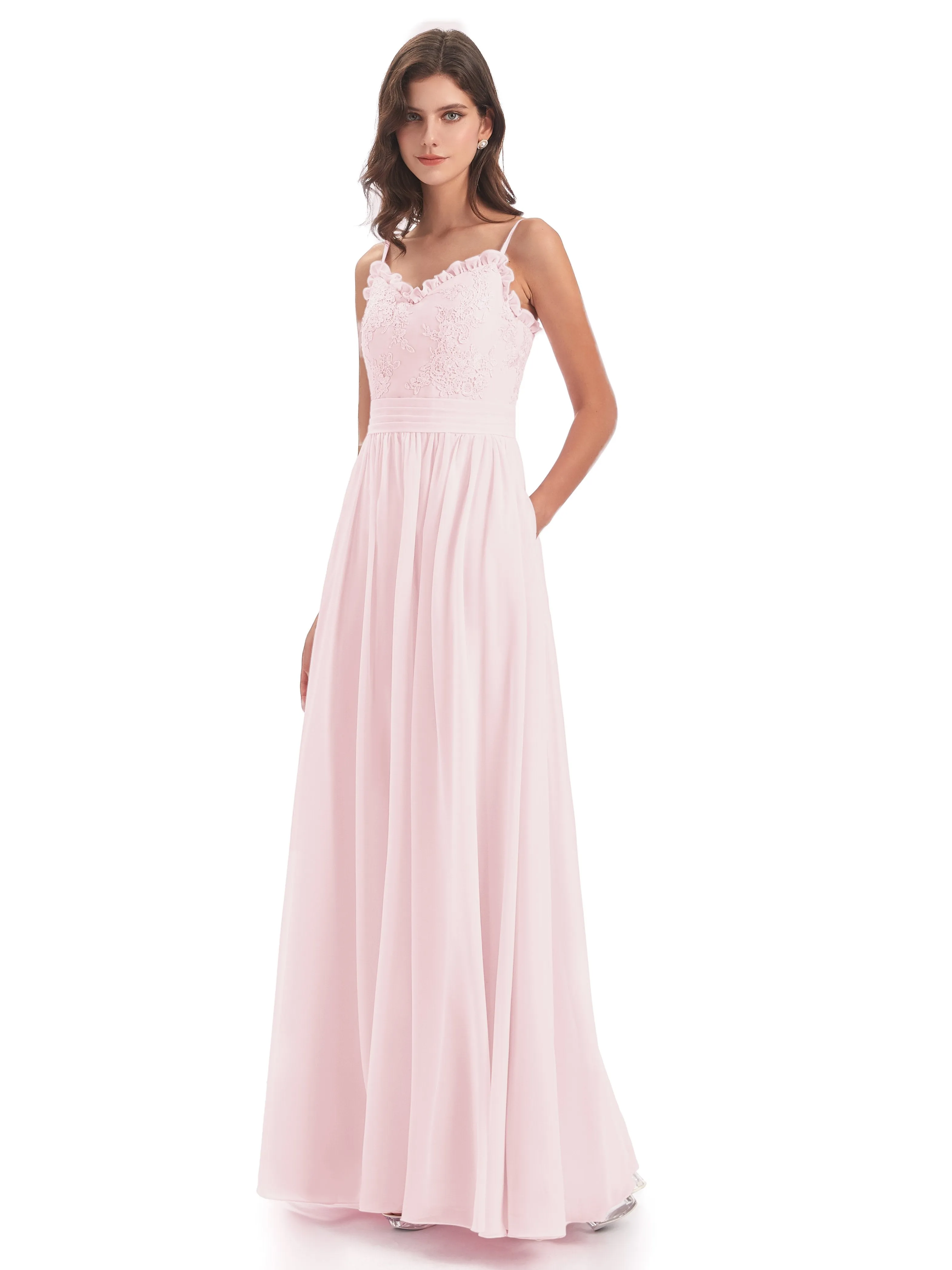 Lola Simple A-line Spaghetti Straps Long Bridesmaid Dresses