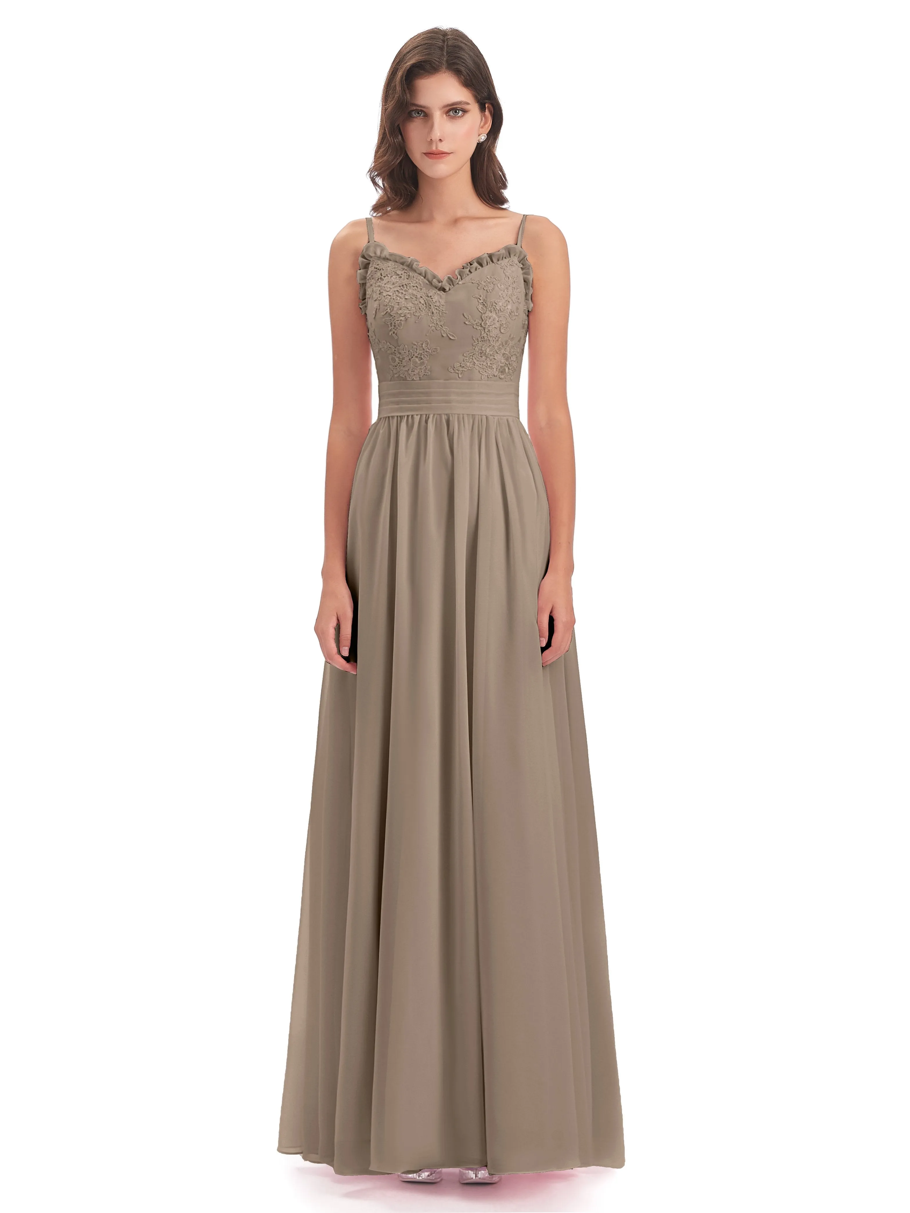 Lola Simple A-line Spaghetti Straps Long Bridesmaid Dresses