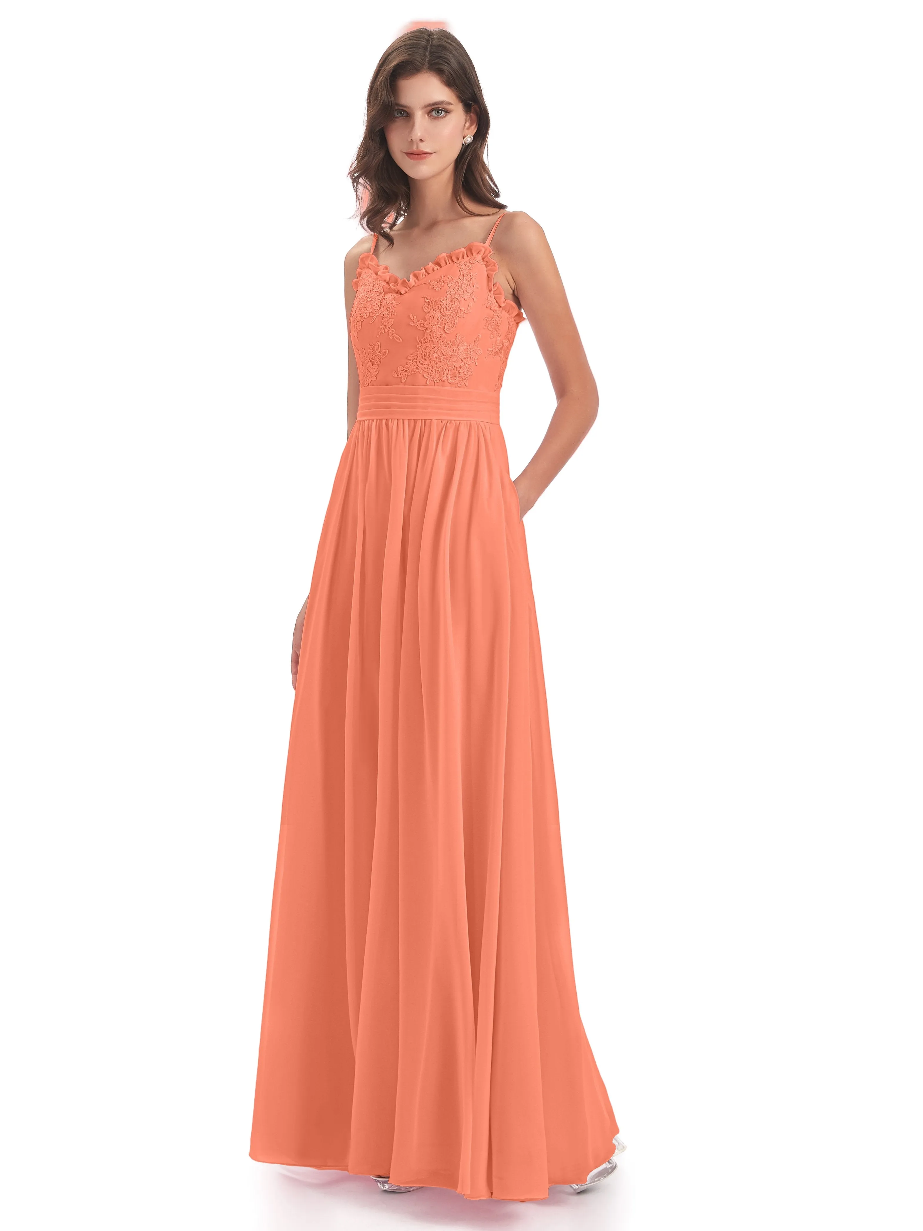 Lola Simple A-line Spaghetti Straps Long Bridesmaid Dresses