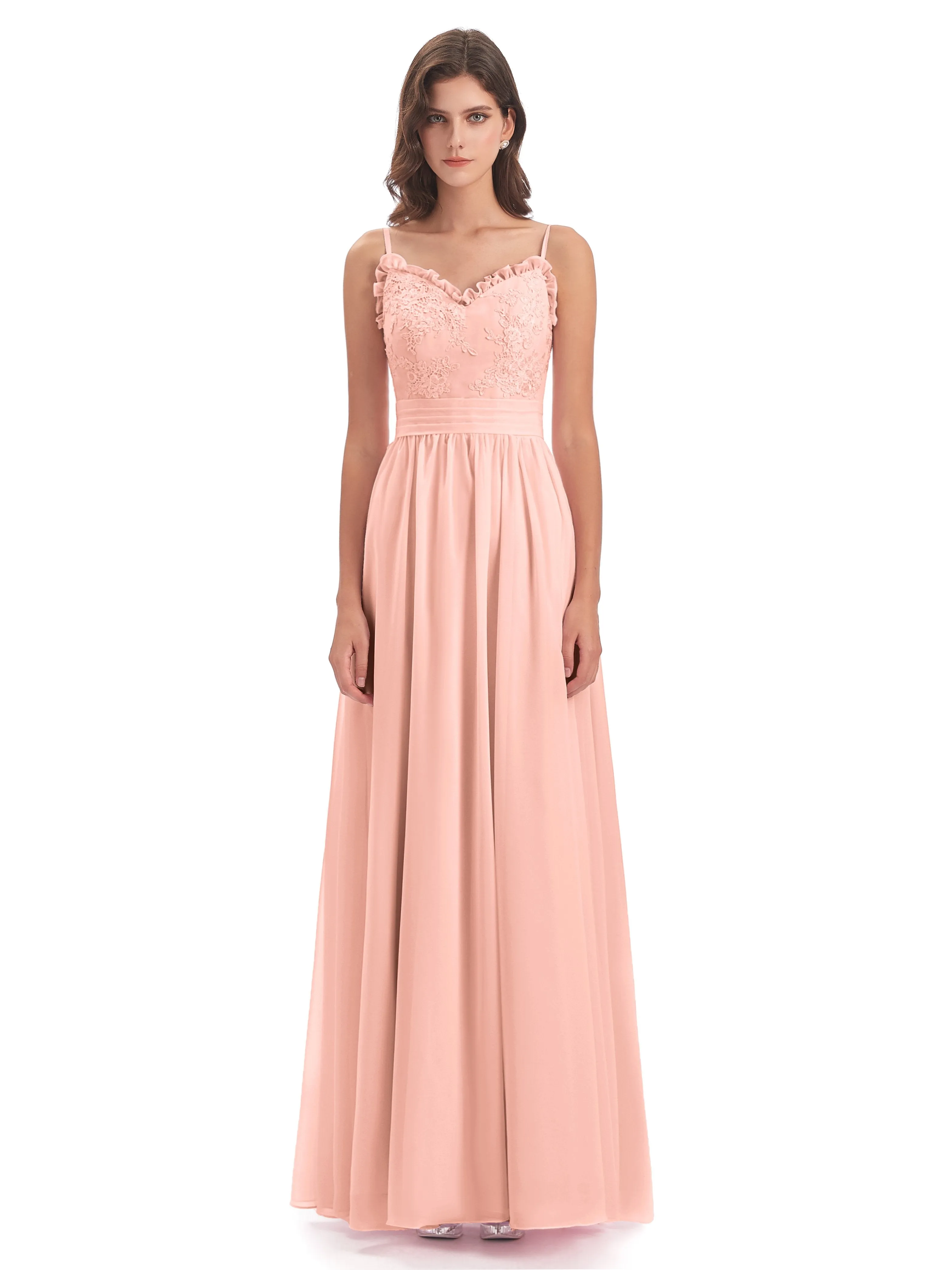 Lola Simple A-line Spaghetti Straps Long Bridesmaid Dresses