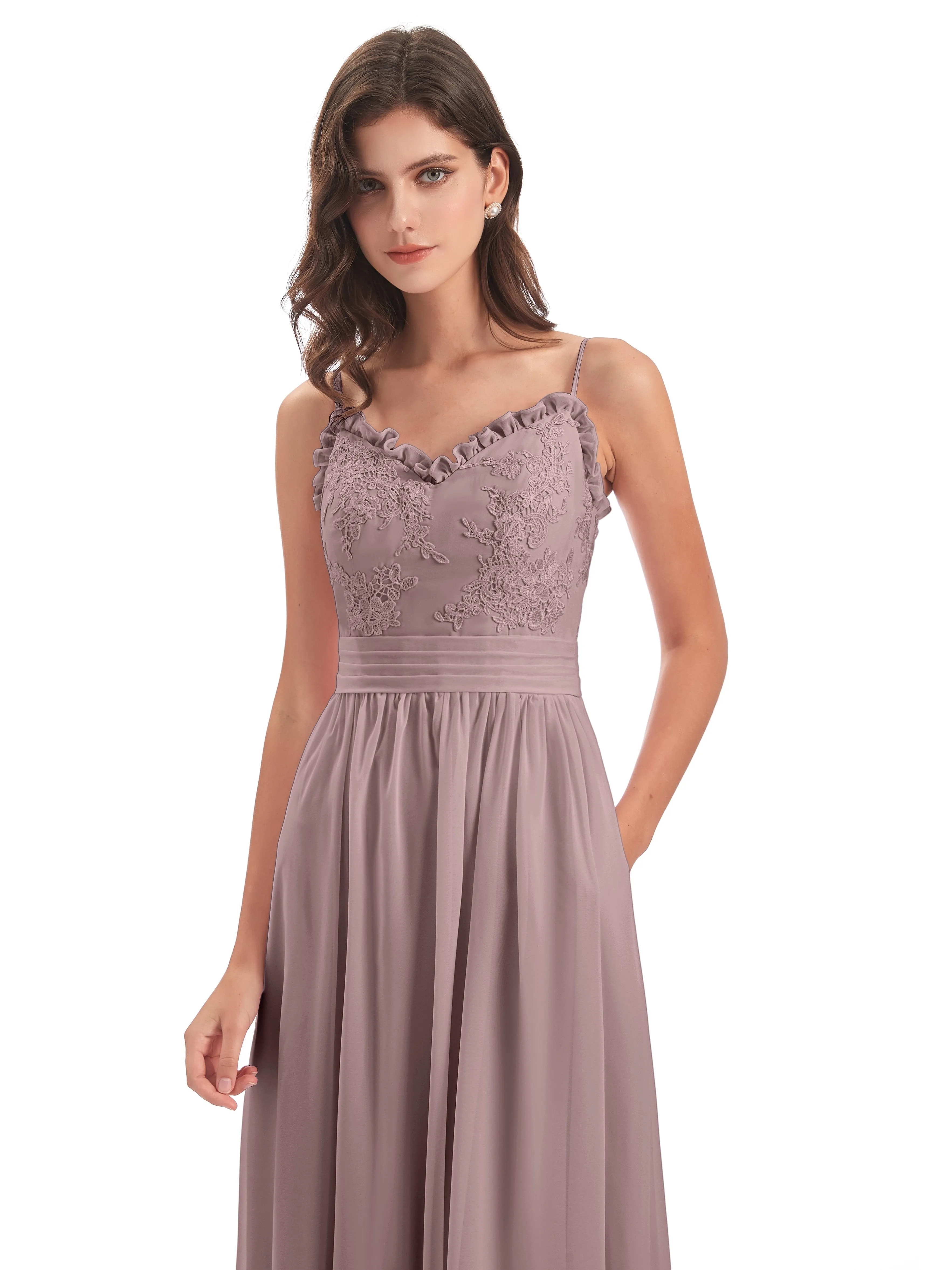 Lola Simple A-line Spaghetti Straps Long Bridesmaid Dresses