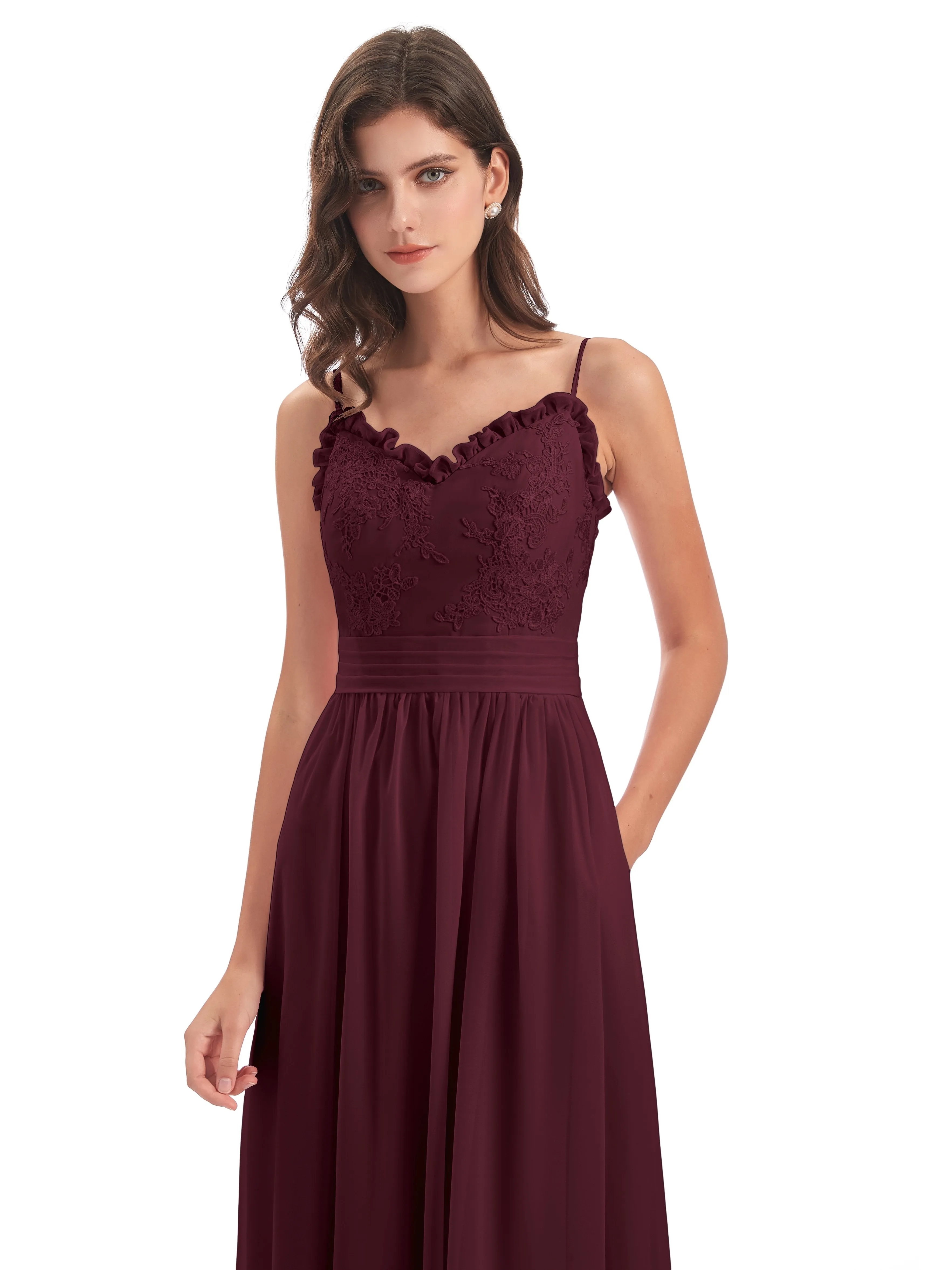 Lola Simple A-line Spaghetti Straps Long Bridesmaid Dresses