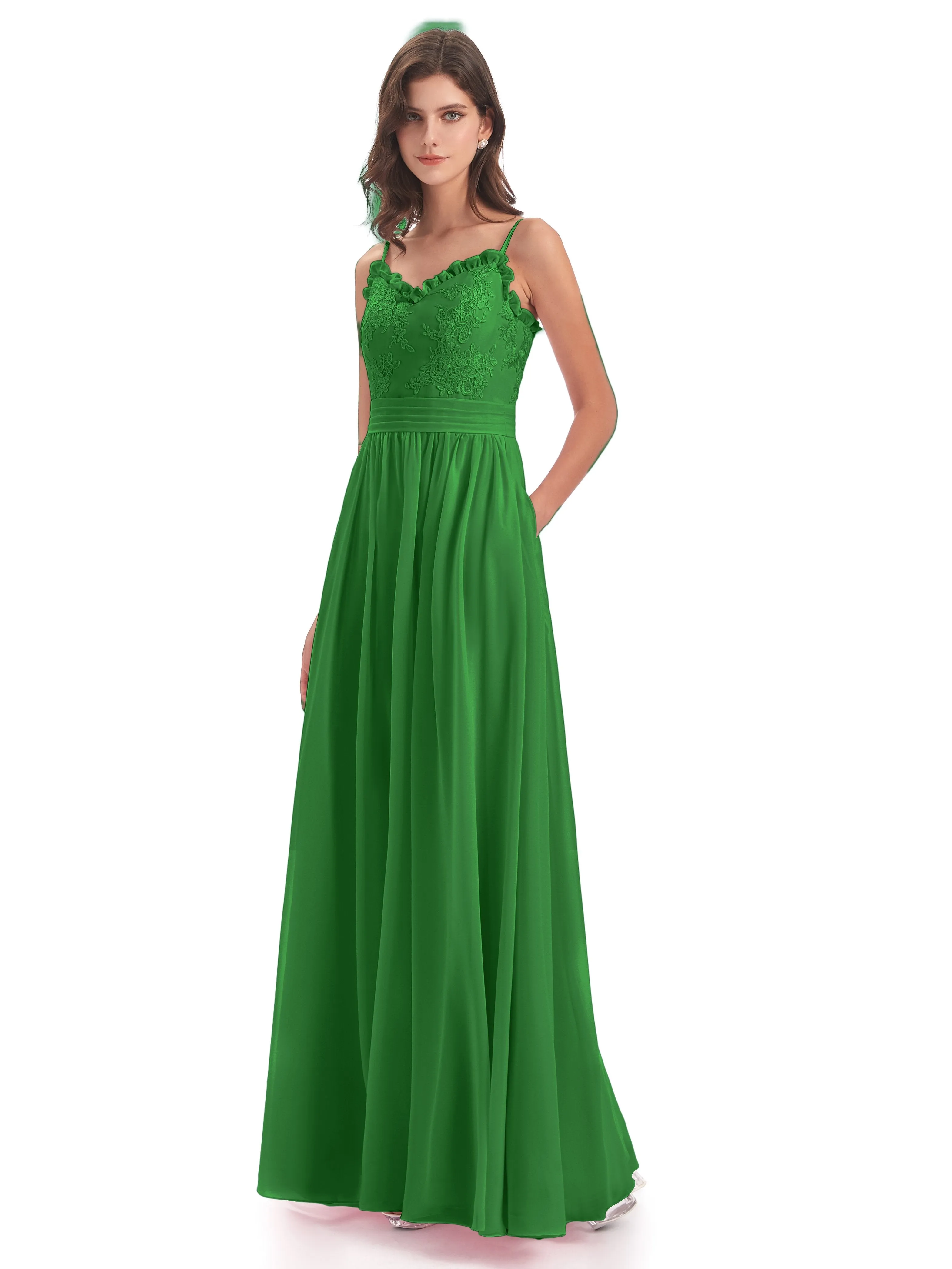 Lola Simple A-line Spaghetti Straps Long Bridesmaid Dresses