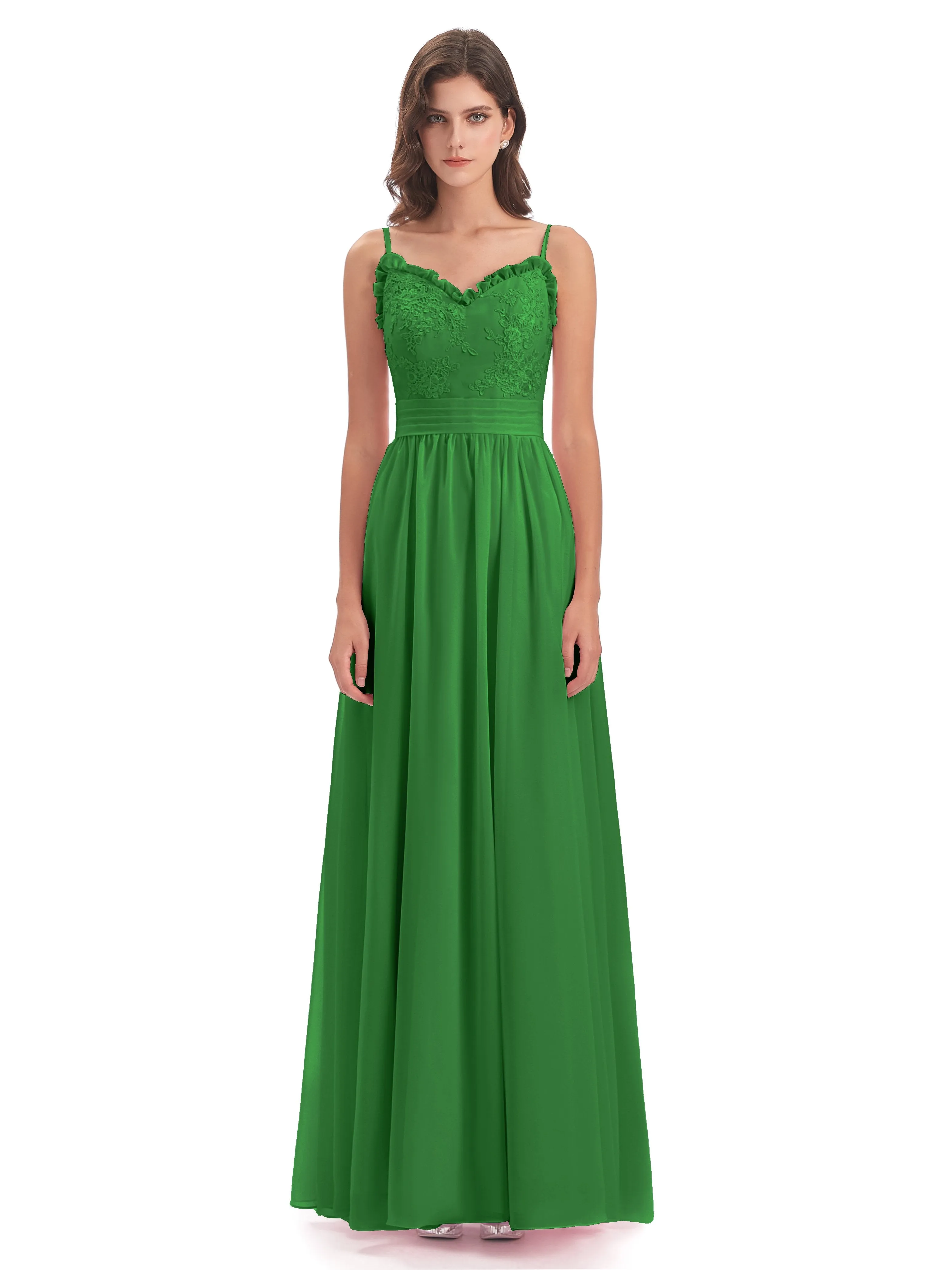 Lola Simple A-line Spaghetti Straps Long Bridesmaid Dresses