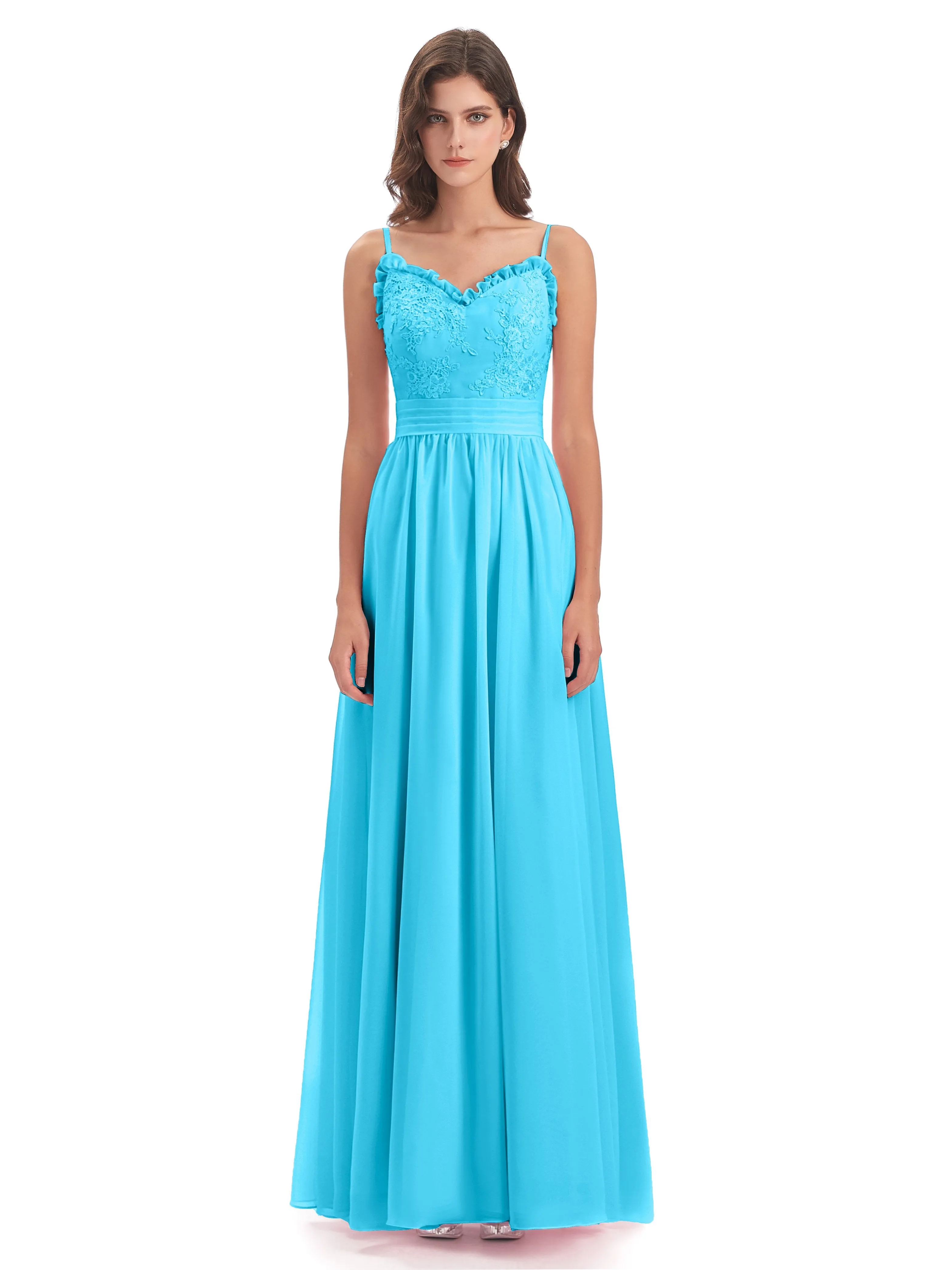 Lola Simple A-line Spaghetti Straps Long Bridesmaid Dresses