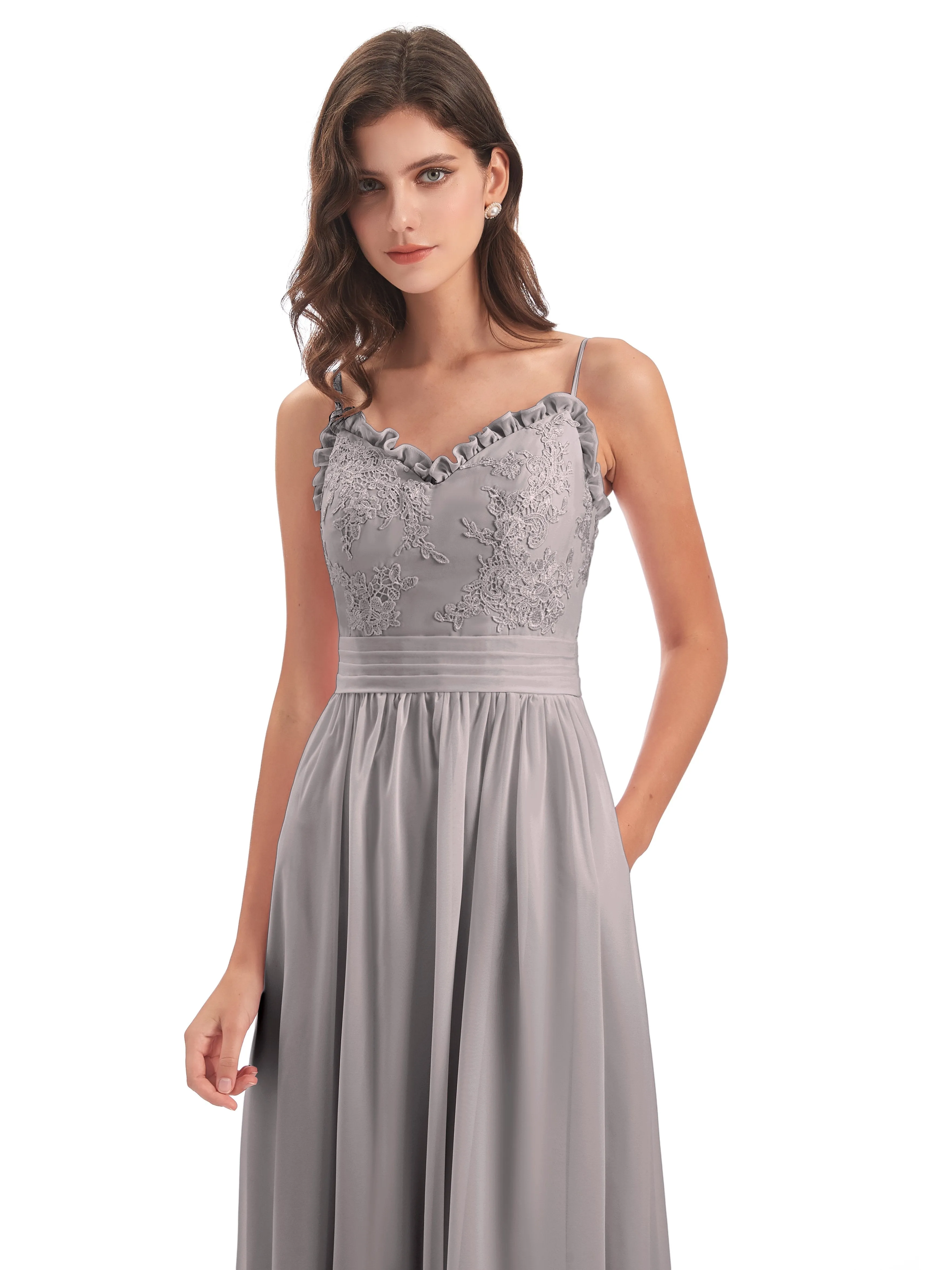 Lola Simple A-line Spaghetti Straps Long Bridesmaid Dresses