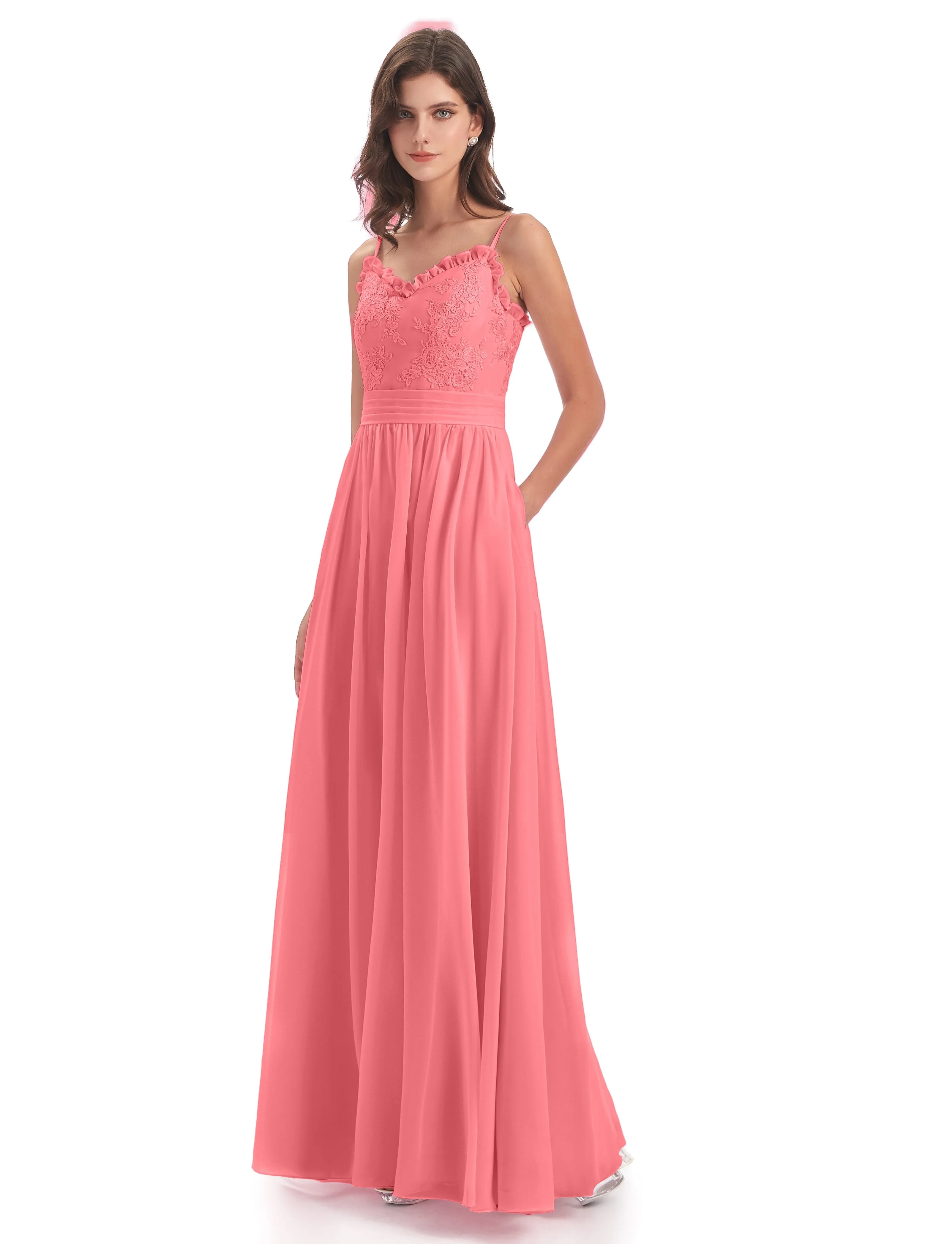 Lola Simple A-line Spaghetti Straps Long Bridesmaid Dresses