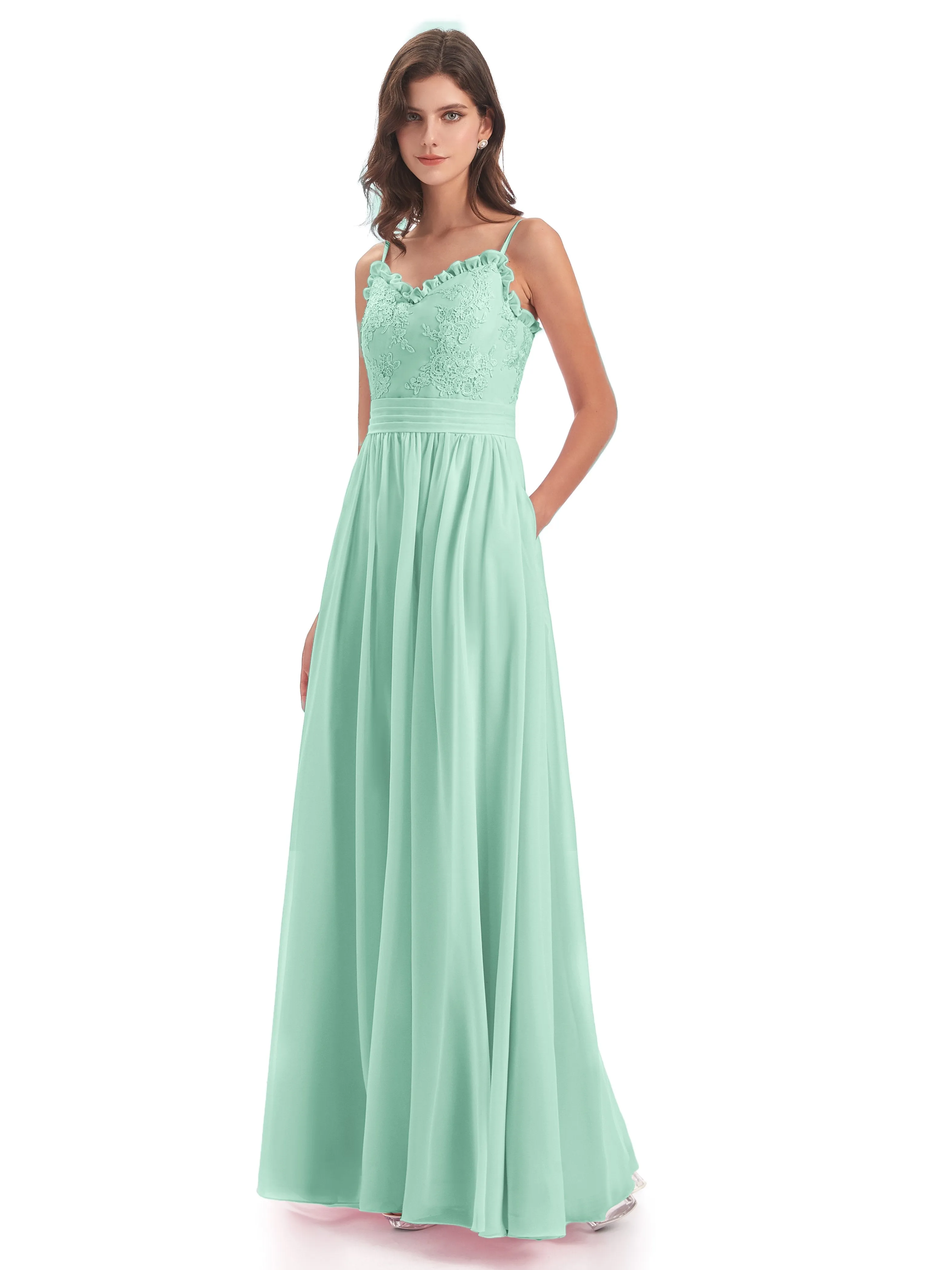 Lola Simple A-line Spaghetti Straps Long Bridesmaid Dresses