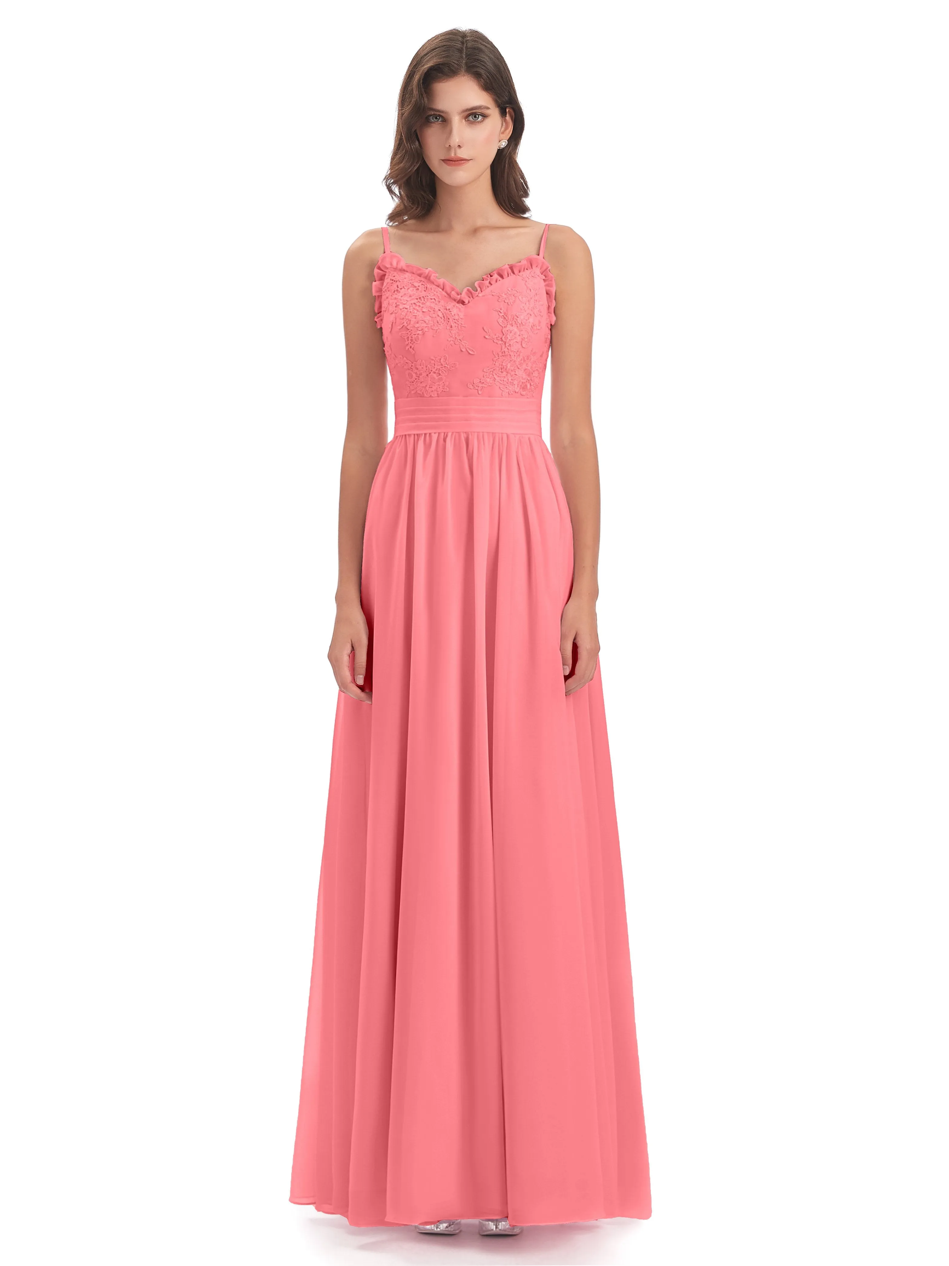 Lola Simple A-line Spaghetti Straps Long Bridesmaid Dresses