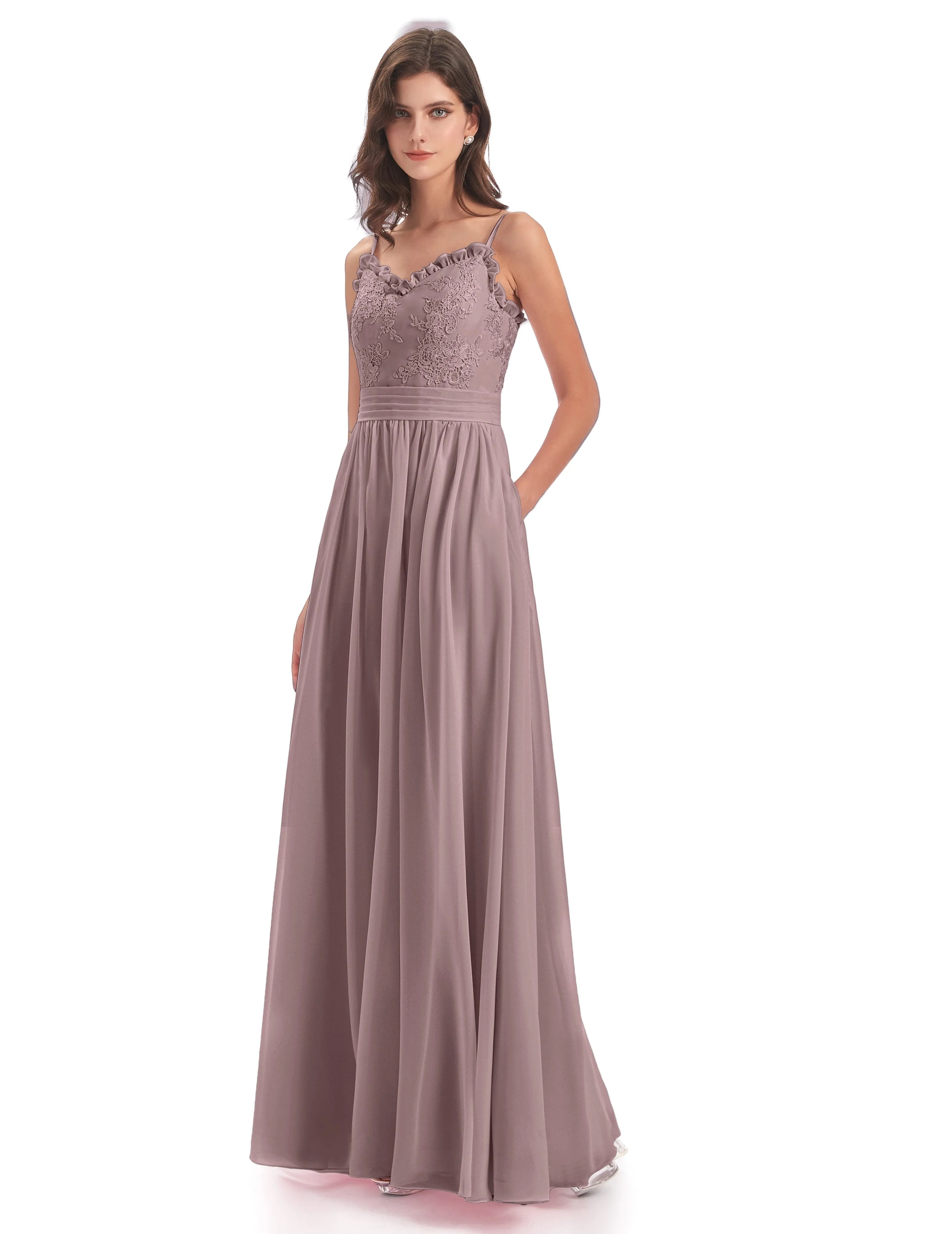 Lola Simple A-line Spaghetti Straps Long Bridesmaid Dresses