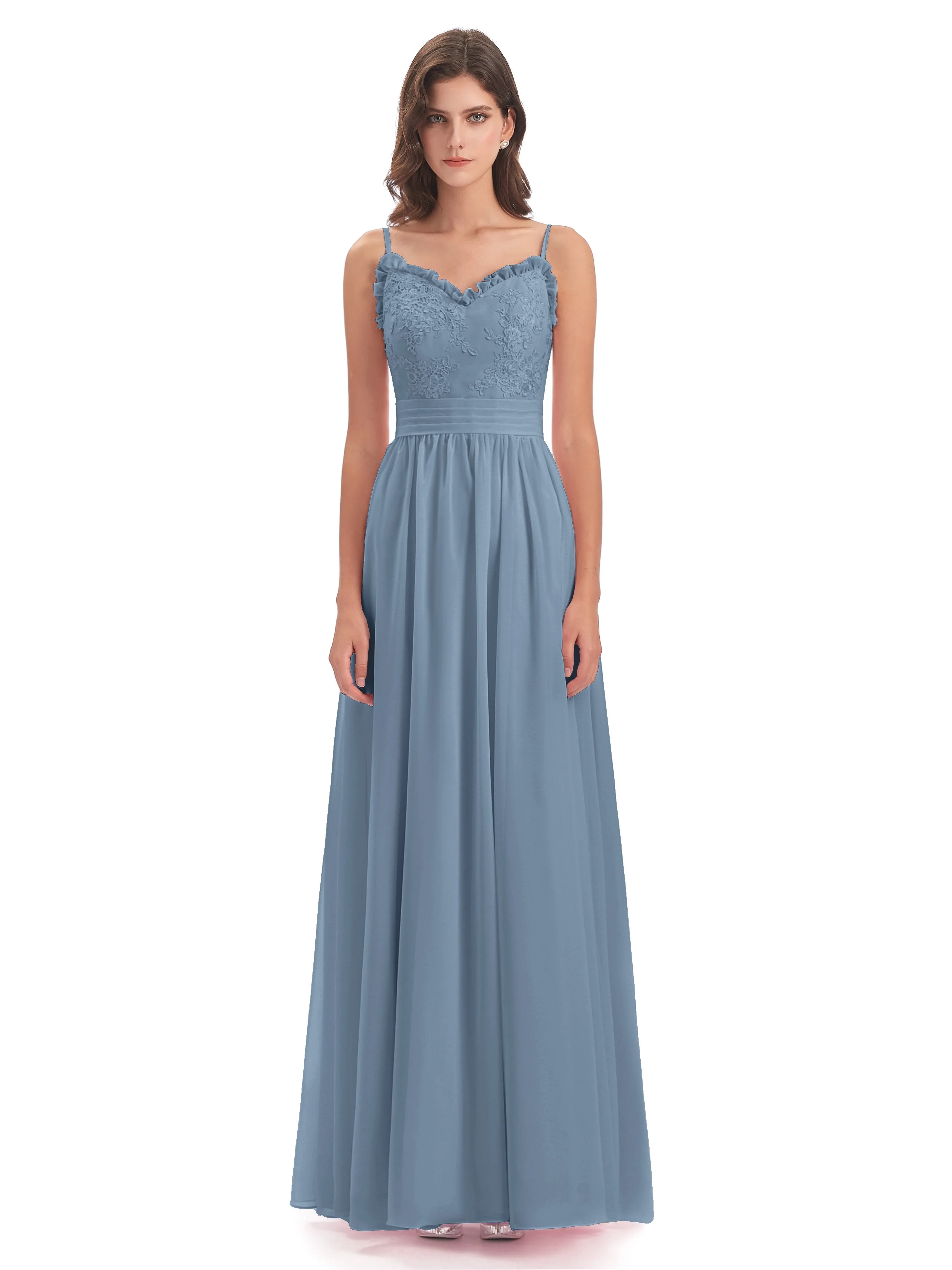 Lola Simple A-line Spaghetti Straps Long Bridesmaid Dresses