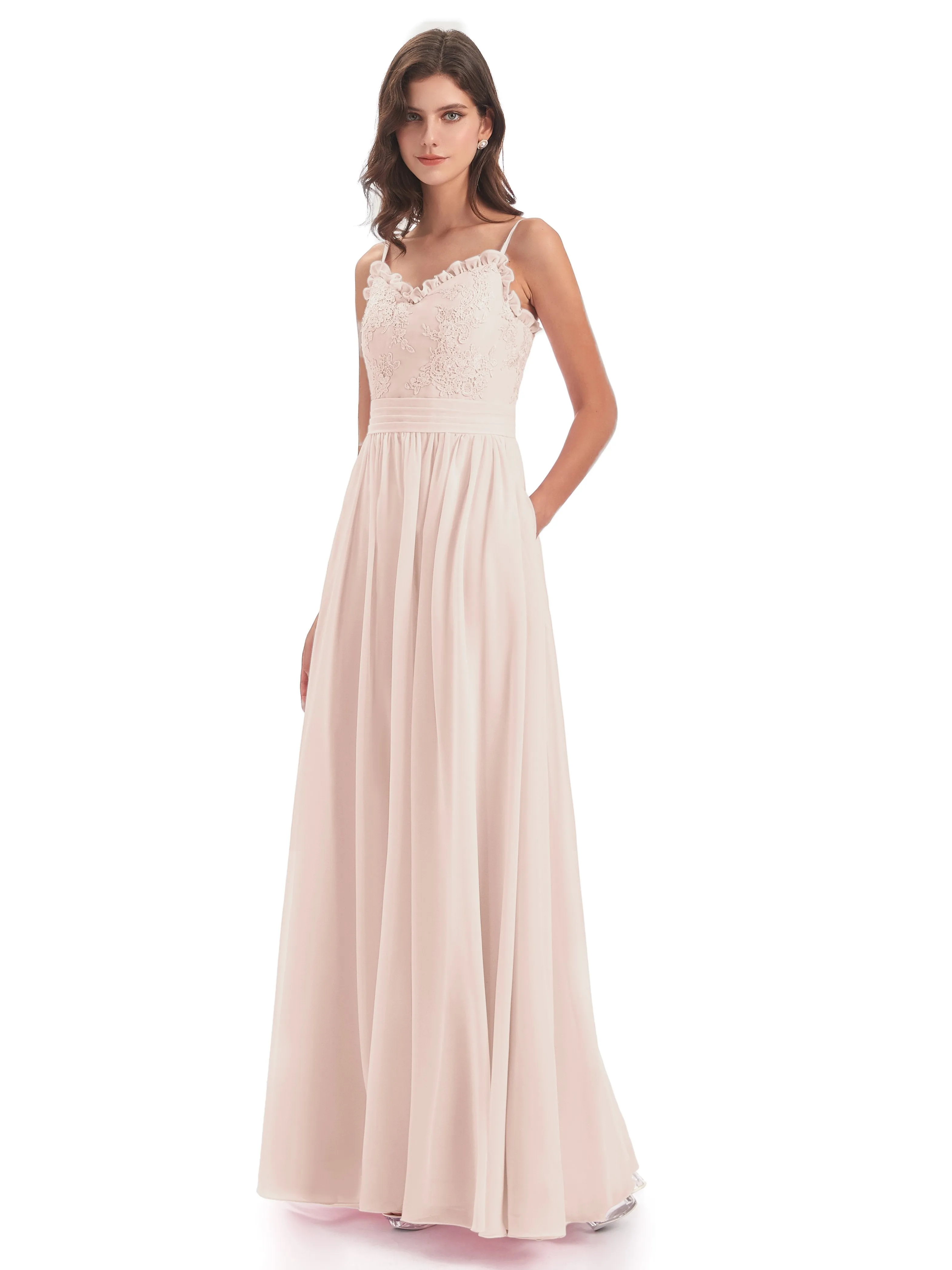 Lola Simple A-line Spaghetti Straps Long Bridesmaid Dresses