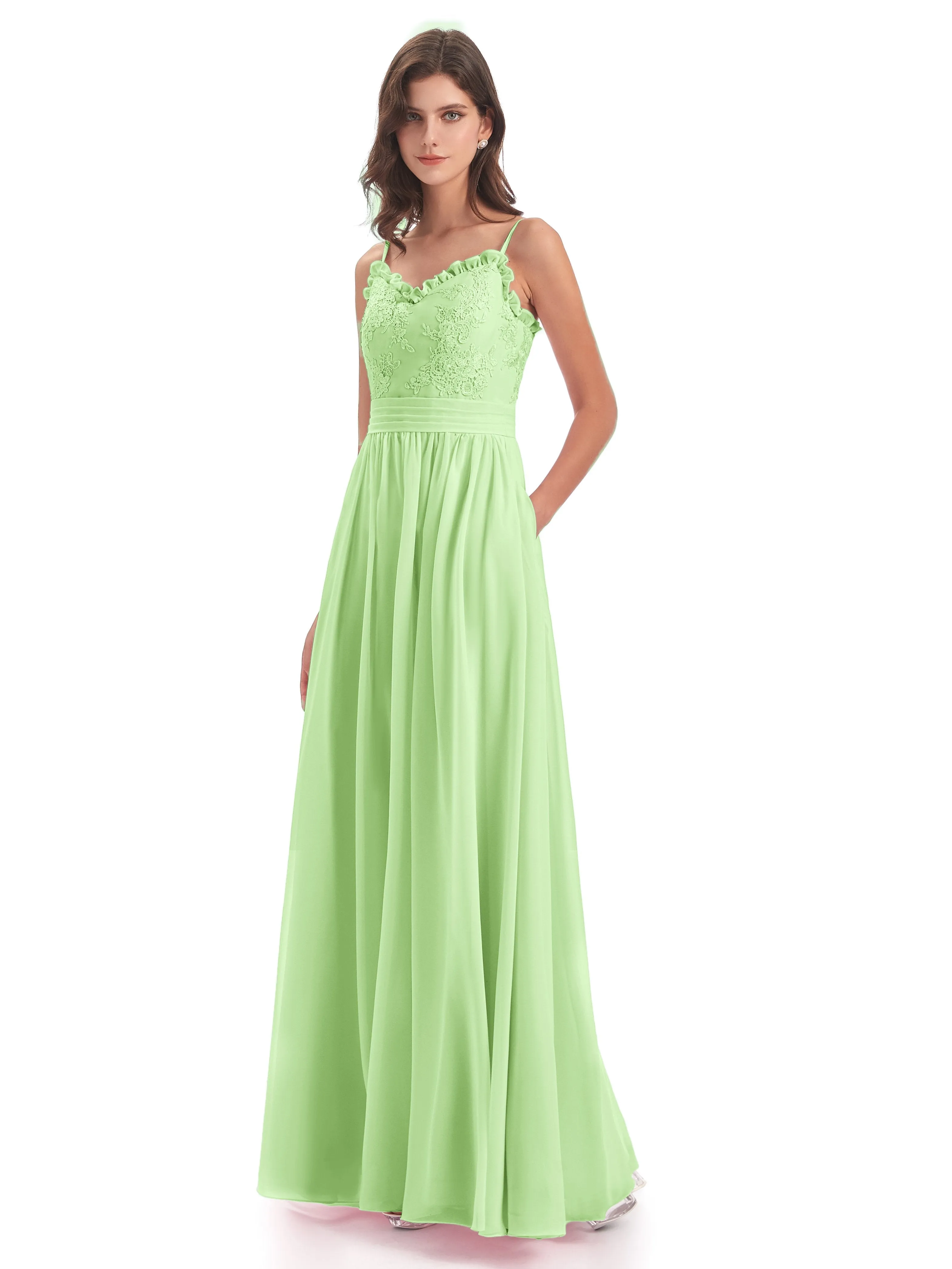 Lola Simple A-line Spaghetti Straps Long Bridesmaid Dresses