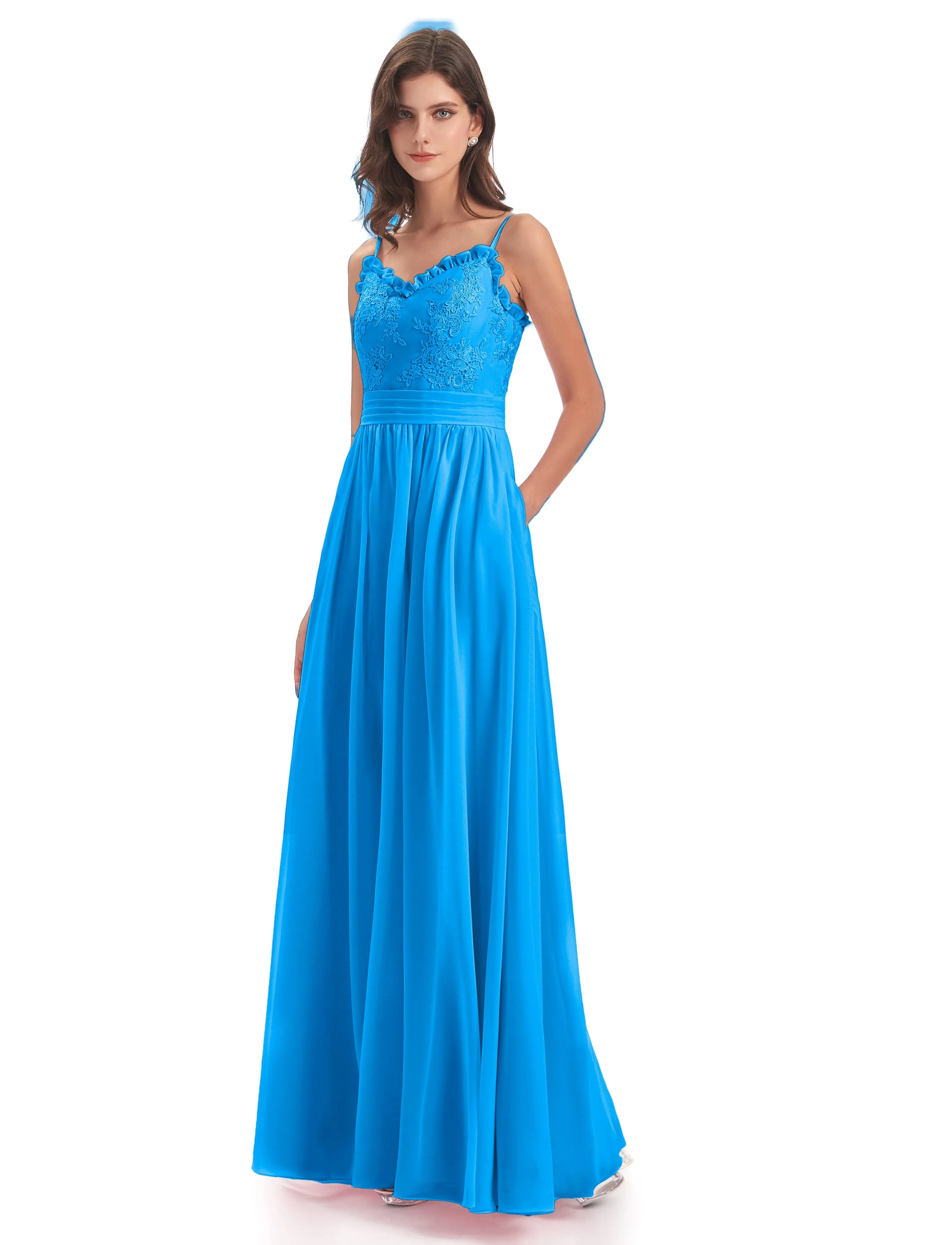 Lola Simple A-line Spaghetti Straps Long Bridesmaid Dresses