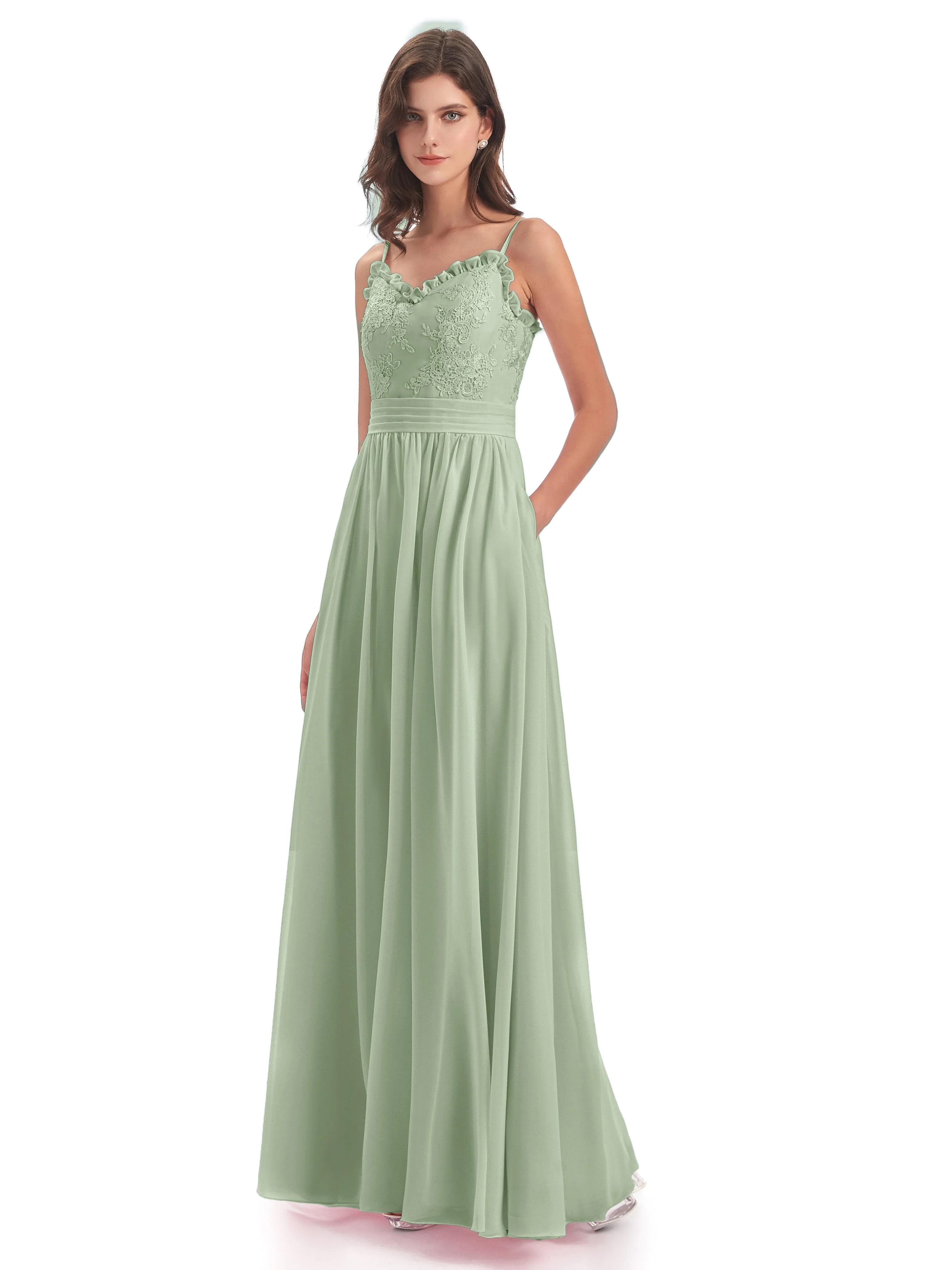 Lola Simple A-line Spaghetti Straps Long Bridesmaid Dresses